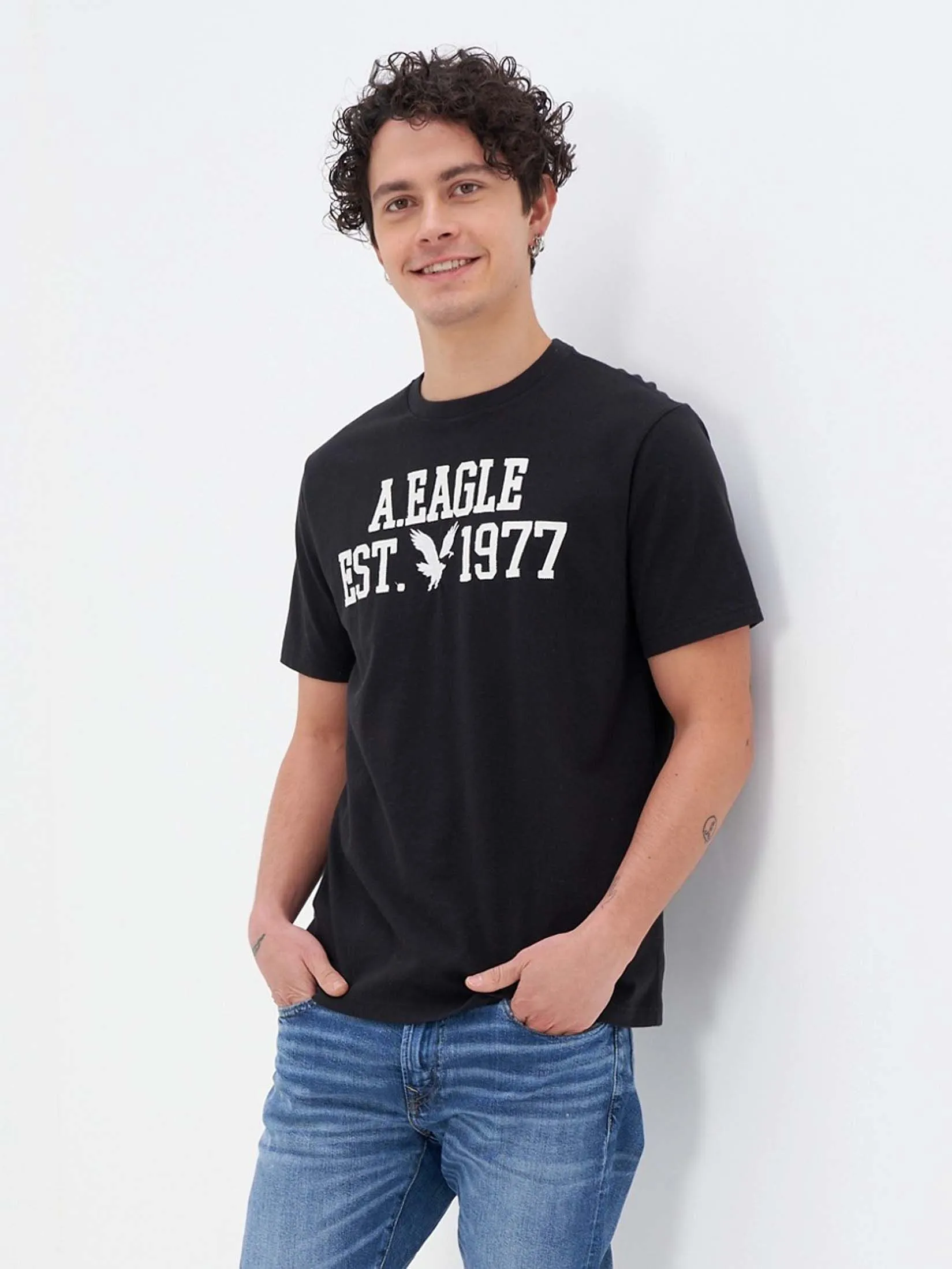 AMERICAN EAGLE MEN G ELEV INTL SS SET IN TEE- PC DYE + SERIOUSLY SOFT 001 BLACK