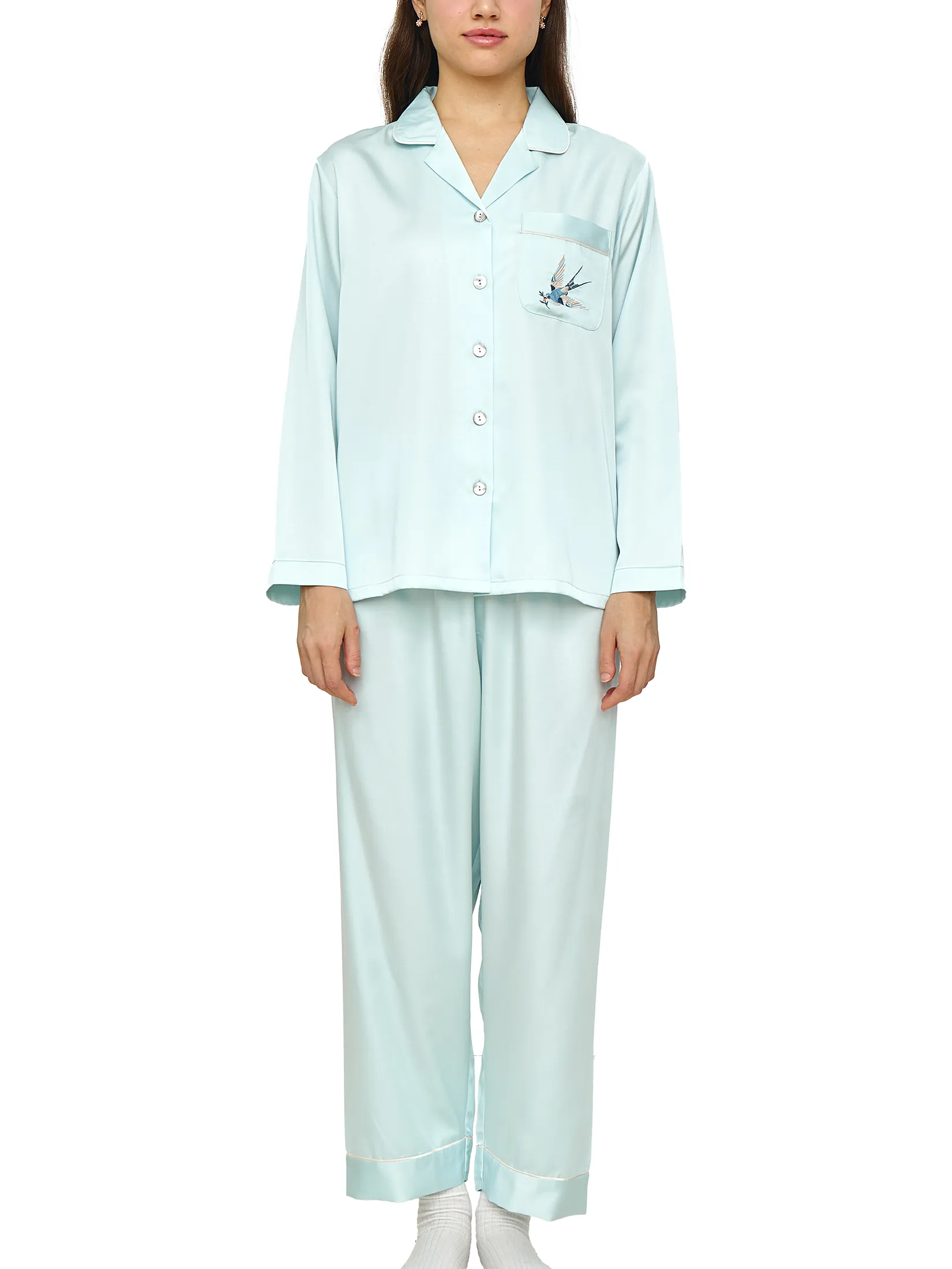 WACOAL Women Sleepwear Collection CAFE’ CATION Long sleeved and legged with fiber Collagen Saxe