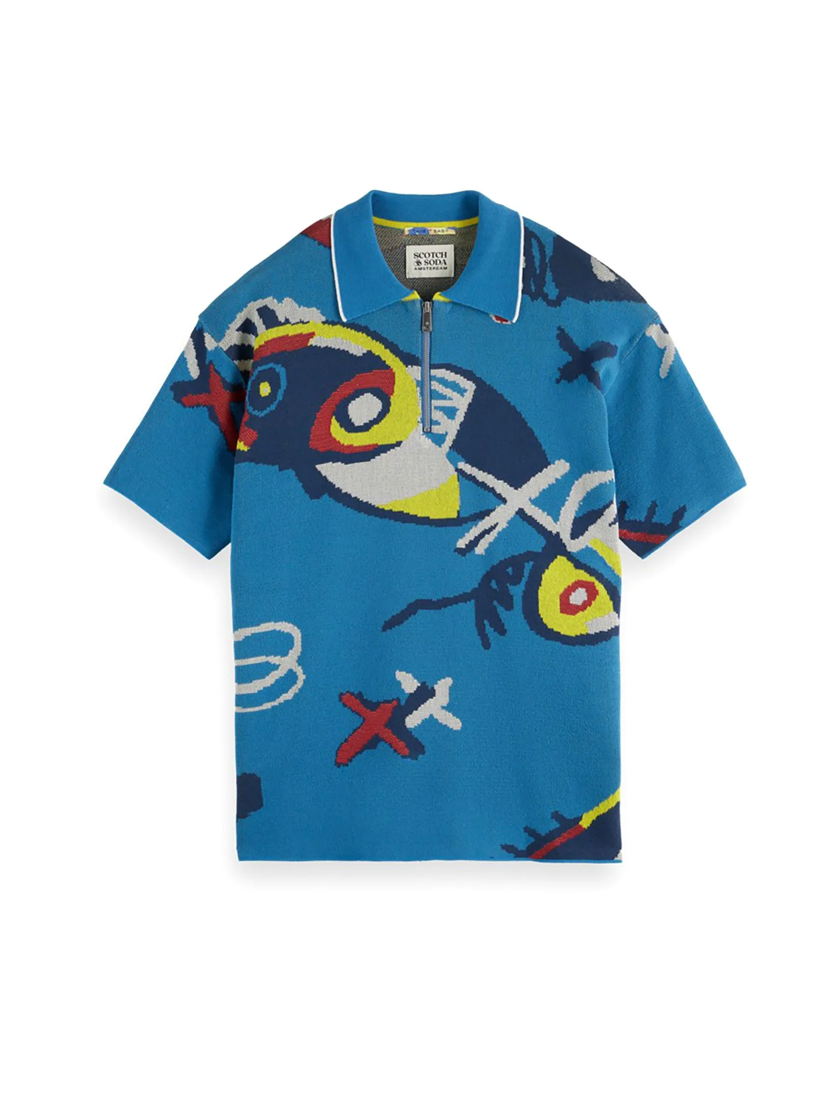 SCOTCH&SODA Men Polo Abstract Island Crochet Abstract Island Blue