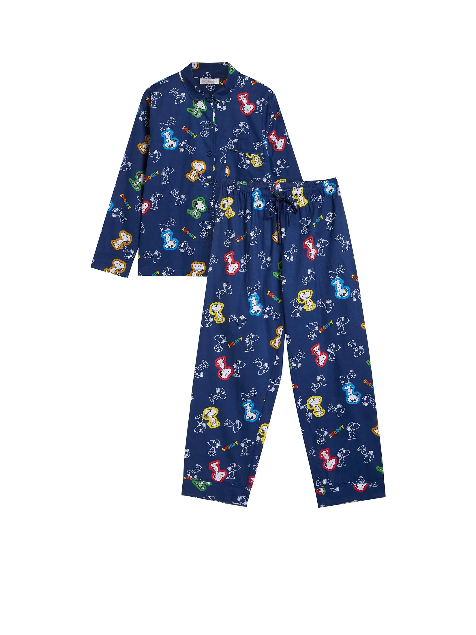 SWEET SENSATIONS Women Pyjamas Set Long Sleeves Shirt + Long Pants Snoopy Print Dark Blue