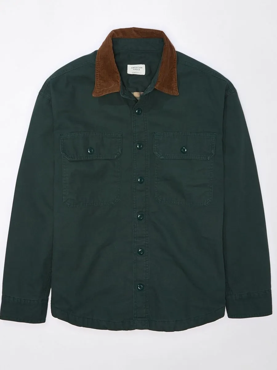 AMERICAN EAGLE MEN DARKEST SPRUCE FLANNEL LINED CANVAS OVERSHIRT 337 PINE