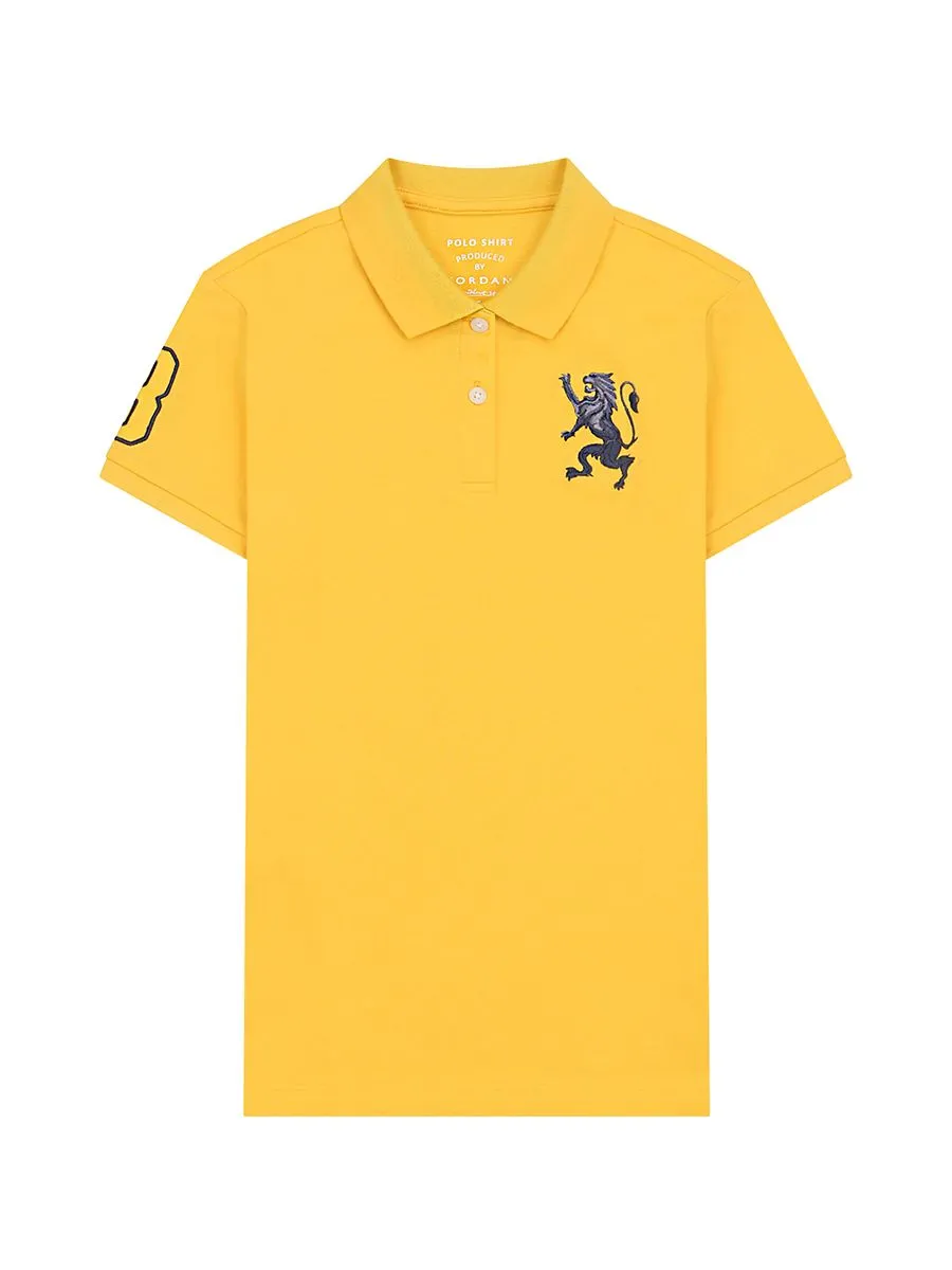 GIORDANO Women's Slim Pique Embroidery Bold Polo (3D Lion) Dafffodil yellow