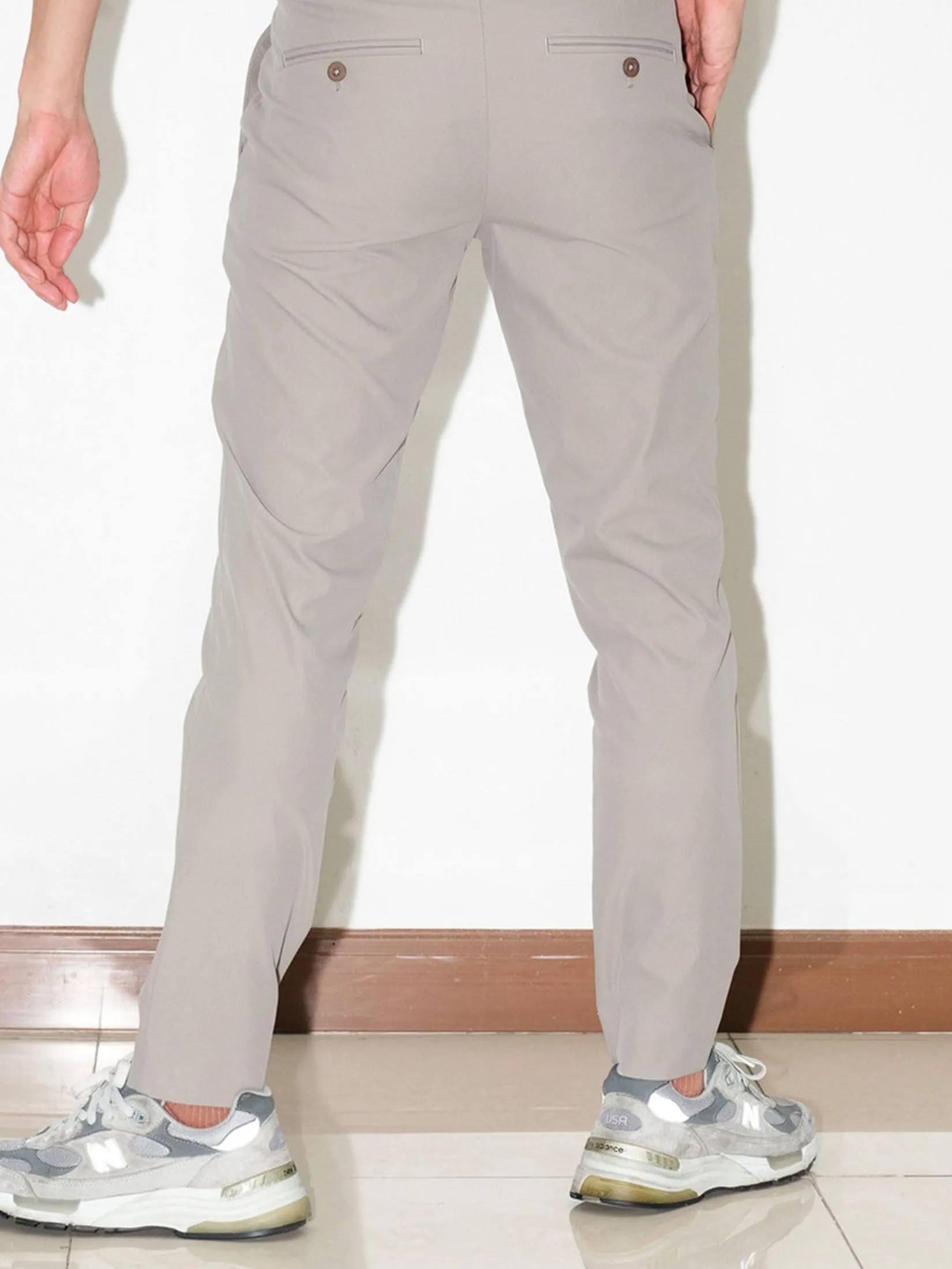 ERA-WON Men's trousers slim straight fit cropped length light grey