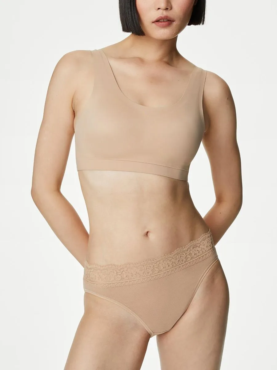 MARKS & SPENCER Women Knickers Cotton Lycra & Lace 5pk Tan