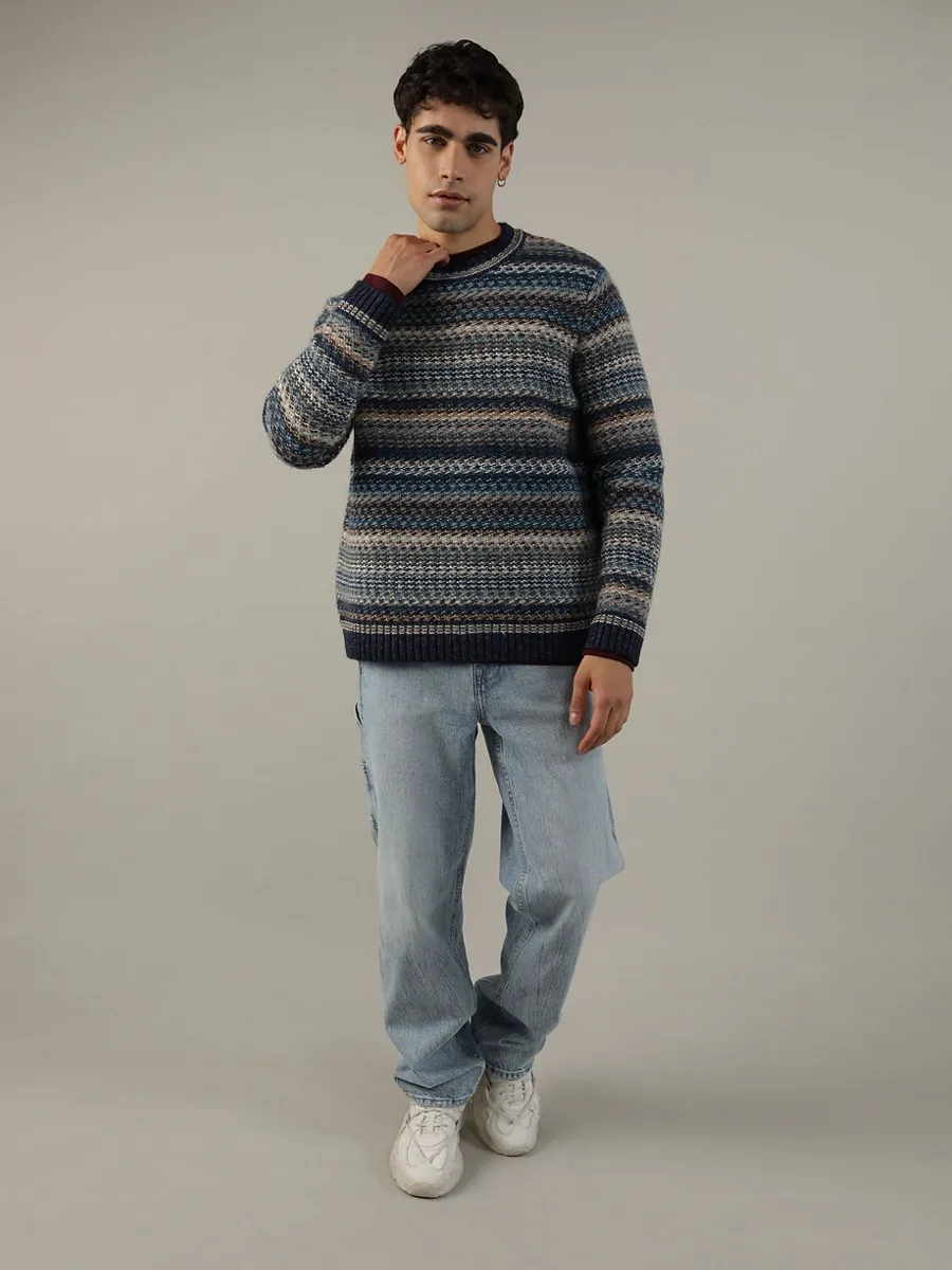 AMERICAN EAGLE MEN 1800 FAIR ISLE CABLE CREW 400 BLUE