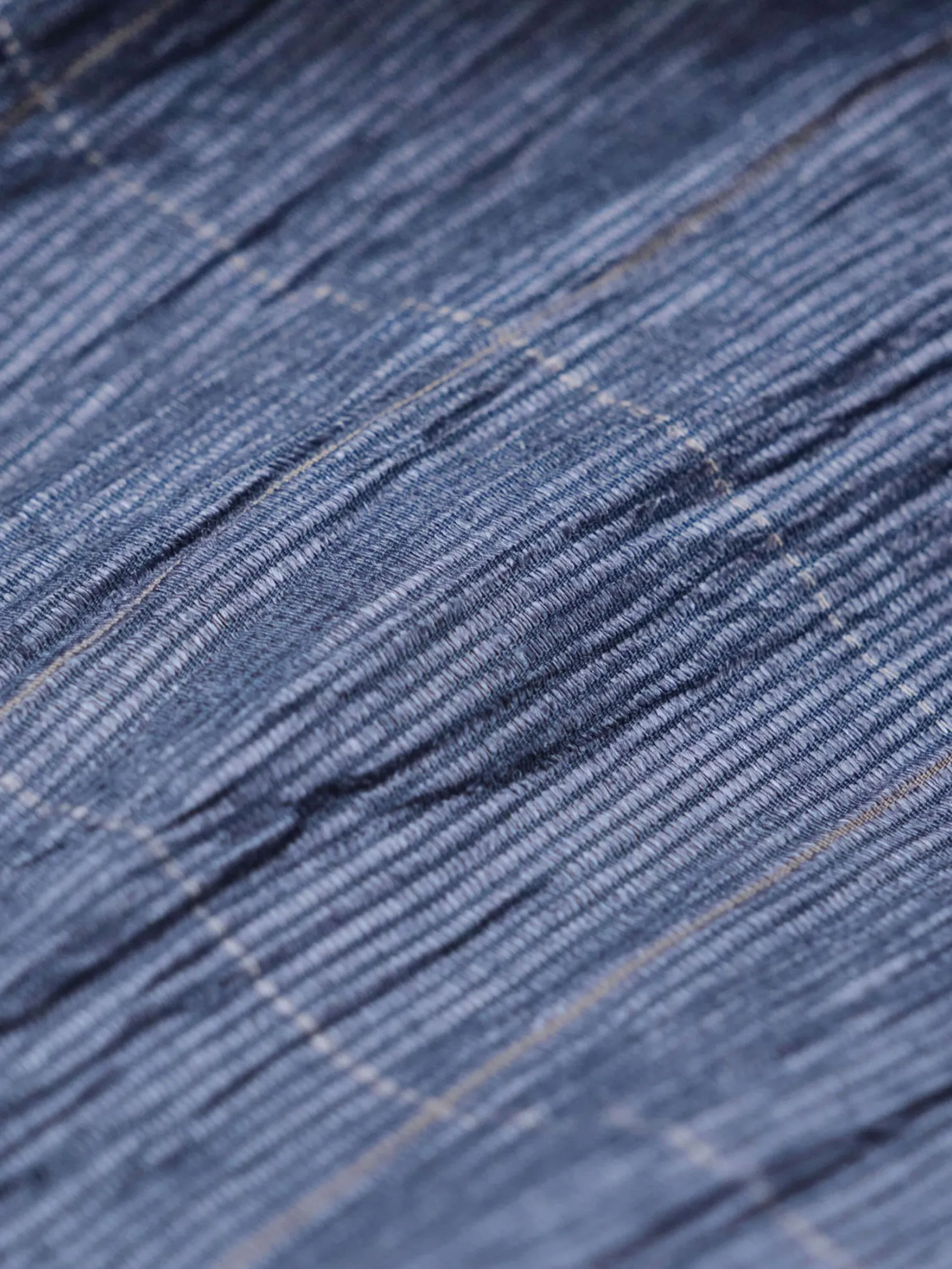 TAKEO KIKUCHI MEN NAVY GRID TEXTURED STRIPE CHECK OVERSIZED SHIRT