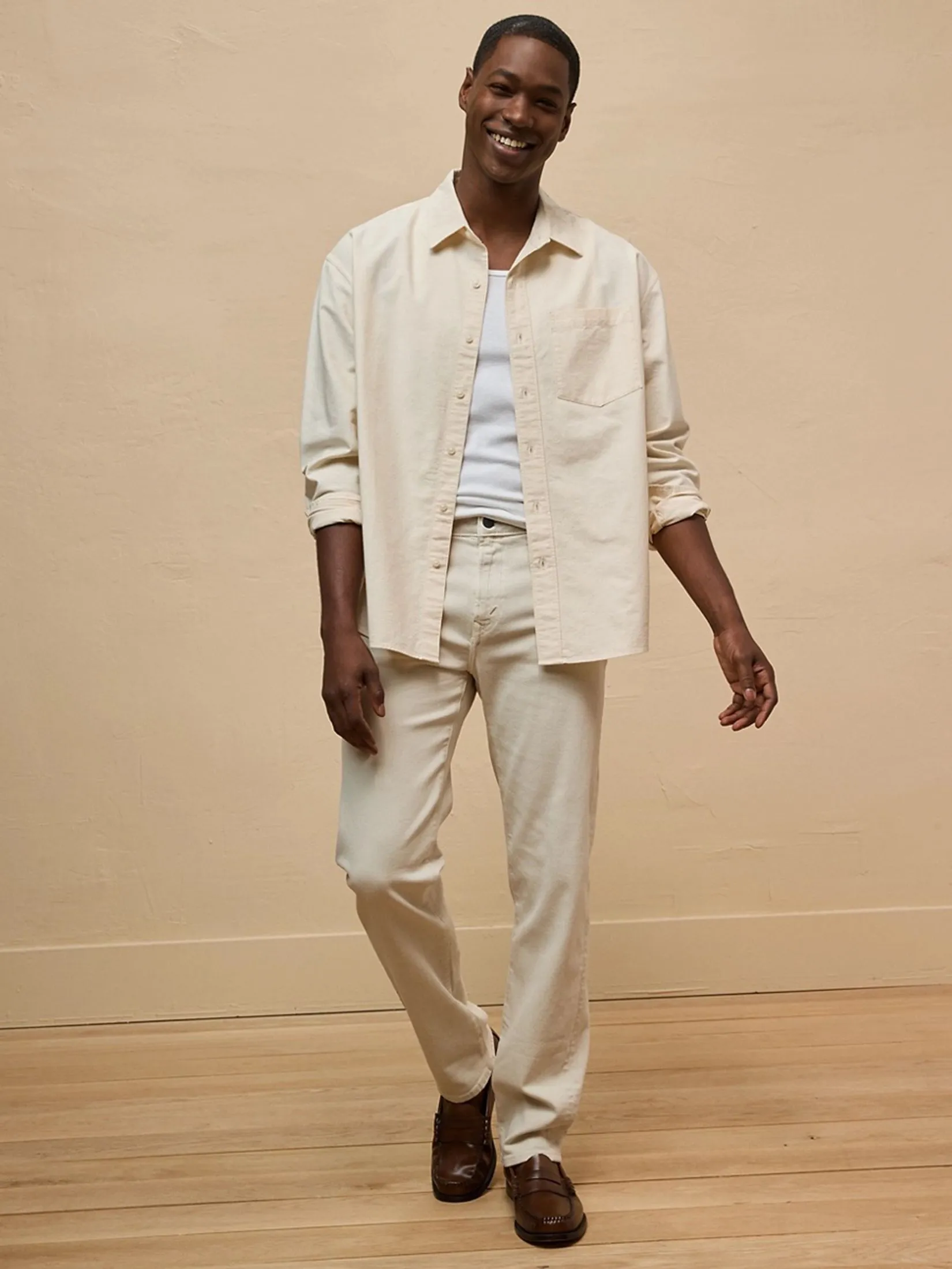 AMERICAN EAGLE MEN OVERSIZED CSC SAMIR NATURAL OXFORD SHIRT 142 SEA SALT