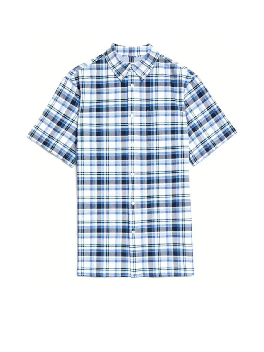 MARKS & SPENCER Men Shirt  Easy Iron Pure Cotton Check Oxford Z4_White Mix