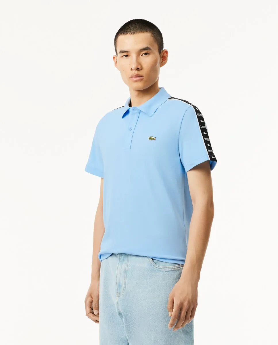 LACOSTE Regular Fit Logo Stripe Mini Piqu  Polo Shirt Blue