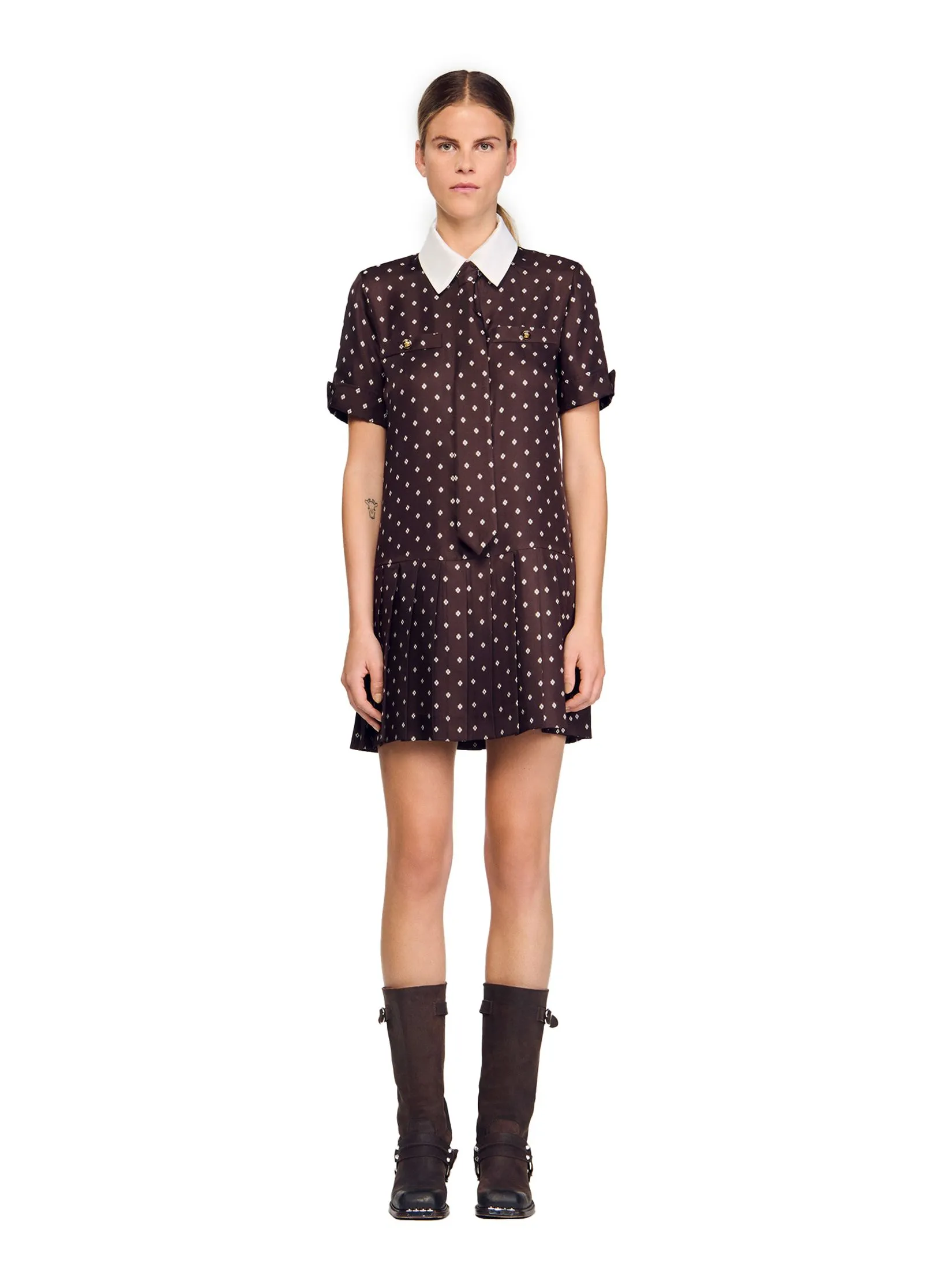 SANDRO Printed Satin-Effect Mini Dress