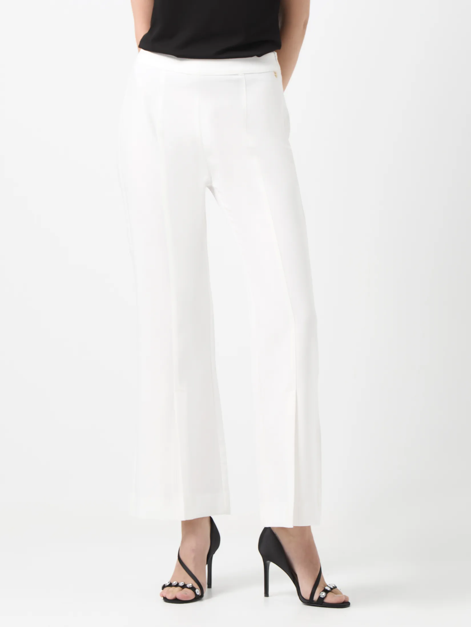 F-FASHION Fit & Flare Leg Slit Trouser Women White