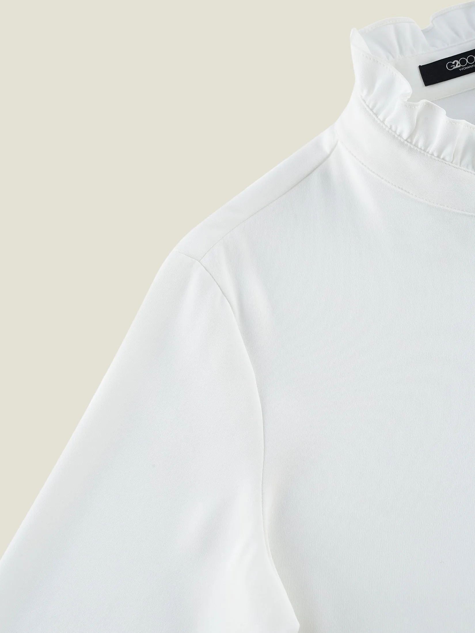 G2000 Women Clothing Satin Ruffled Stand Collar Blouse Regular Fit - Off-White