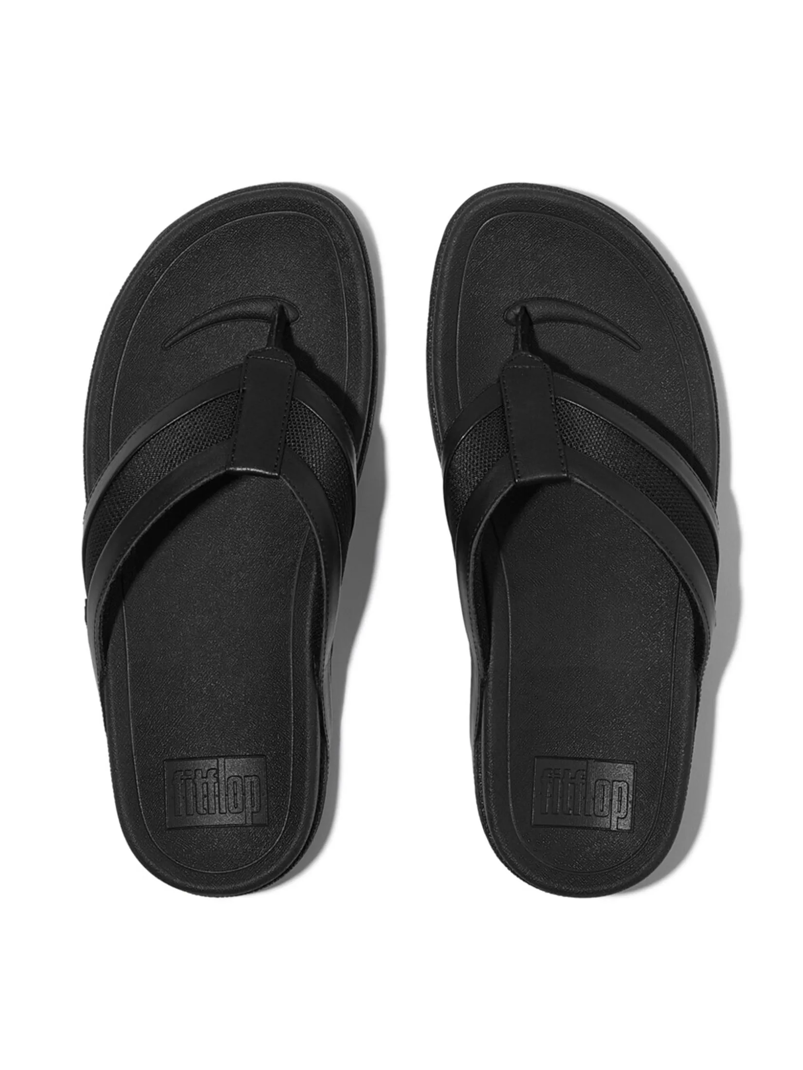 FitFlop™ MEN'S SURFER LEATHER/MESH TOE-POST BLACK