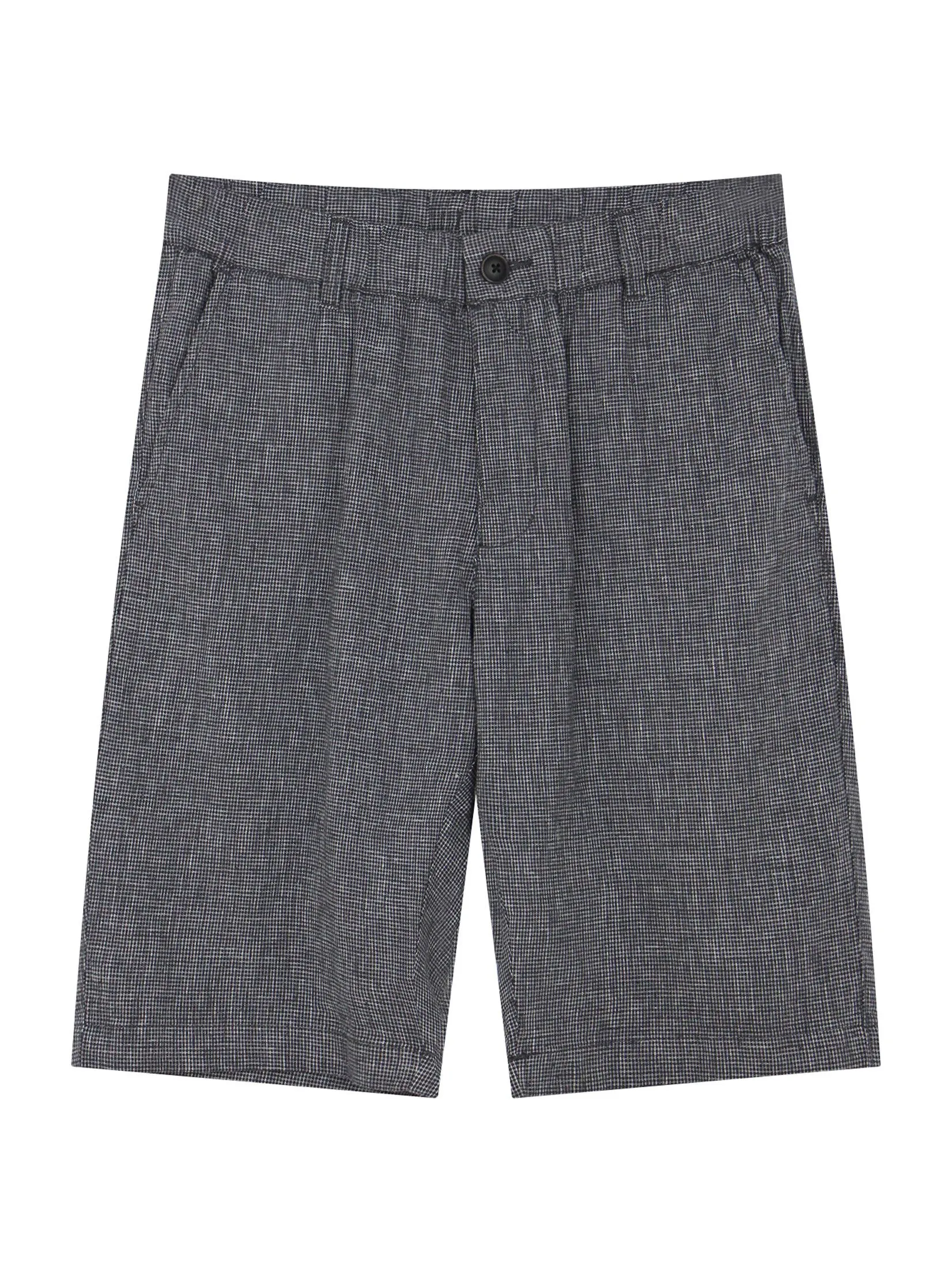 GIORDANO Men's Slim Linen Bermuda Shorts Dark grey x White