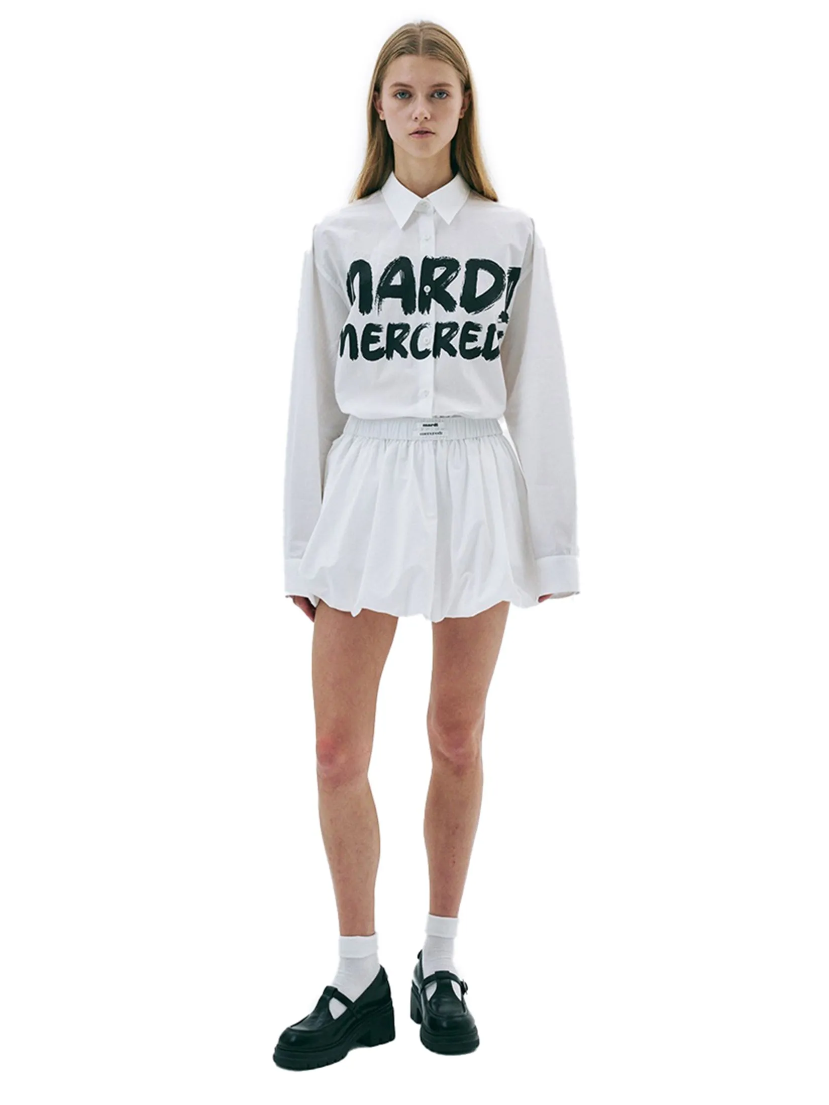 MARDI MERCREDI Cotton Balloon Mini Skirt Double Label White F