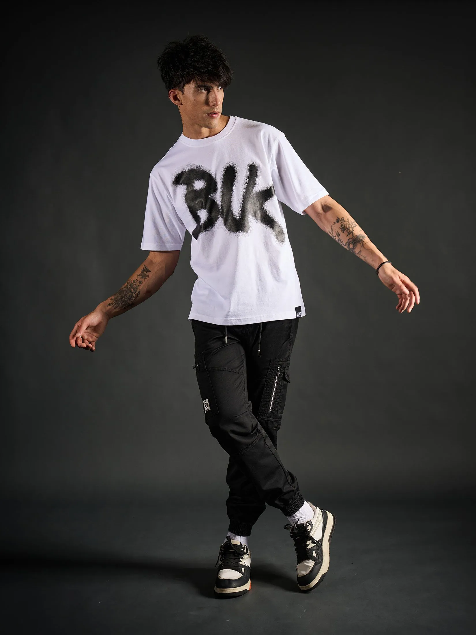 DAVIE JONES Men's T-Shirt Logo Print Oversized Fit White