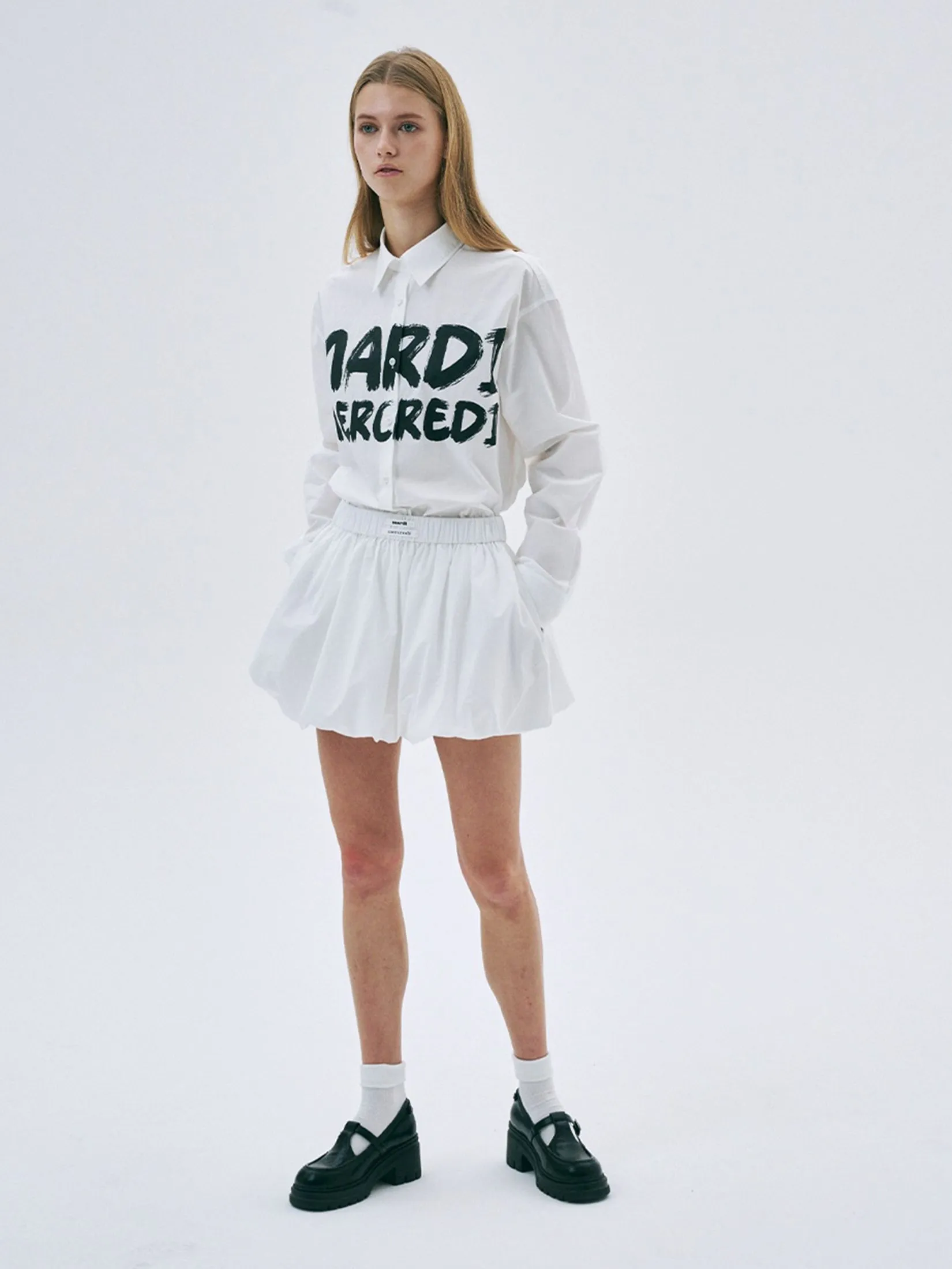 MARDI MERCREDI Cotton Balloon Mini Skirt Double Label White F