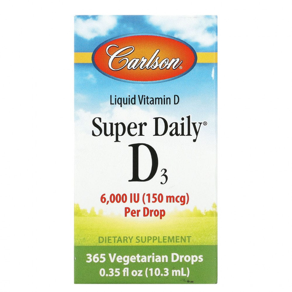 Carlson Labs, Super Daily D3, 150 мкг (6000 МЕ), 10,3 мл (0,35 жидкой унции) - CAR-12000-1000 МЕ