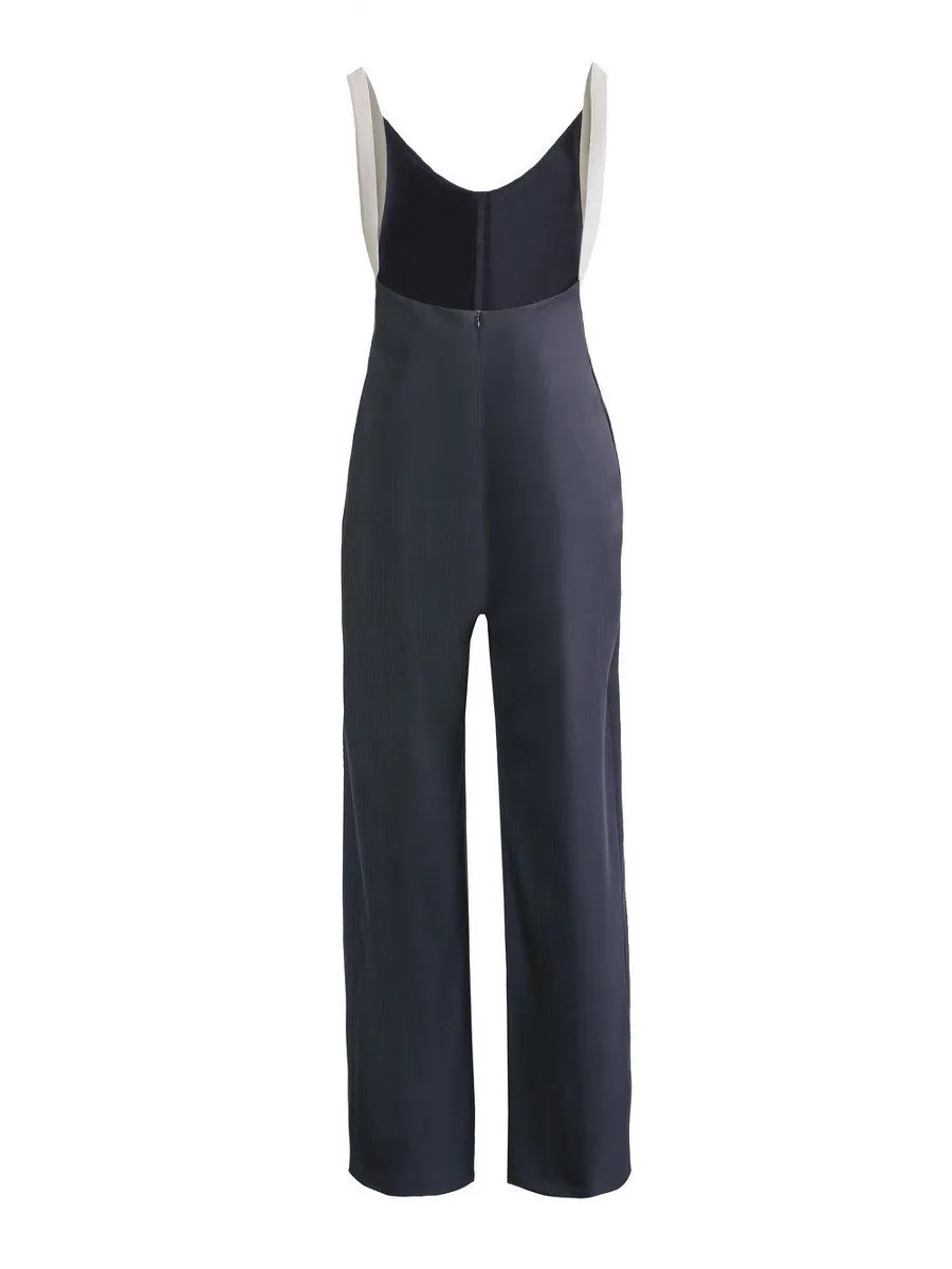 SENADA WOMEN WOOL BLEND LOW CUT BACK  BLACK JUMPSUIT