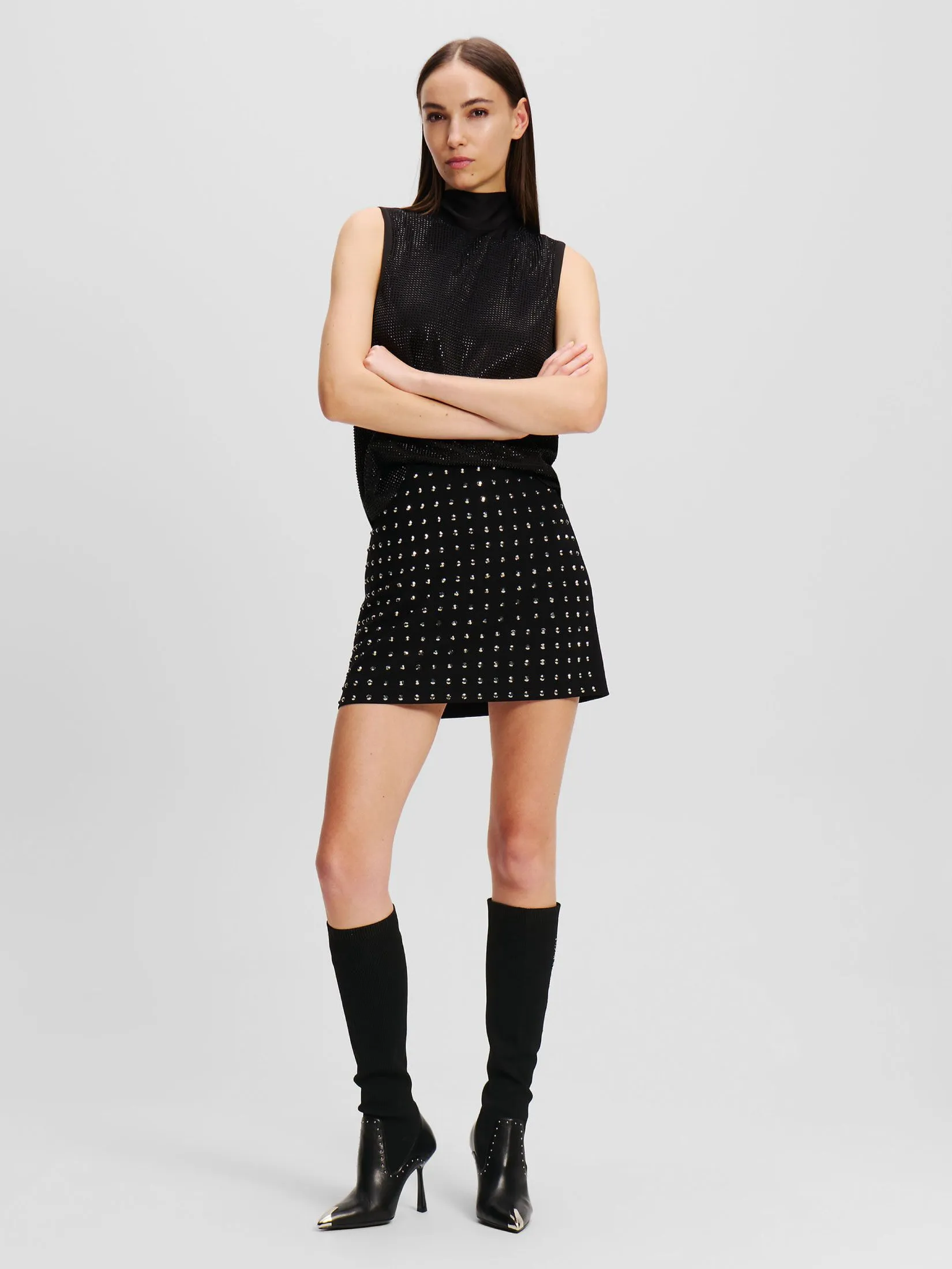 KARL LAGERFELD LARGE RHINESTONE MINI SKIRT BLACK