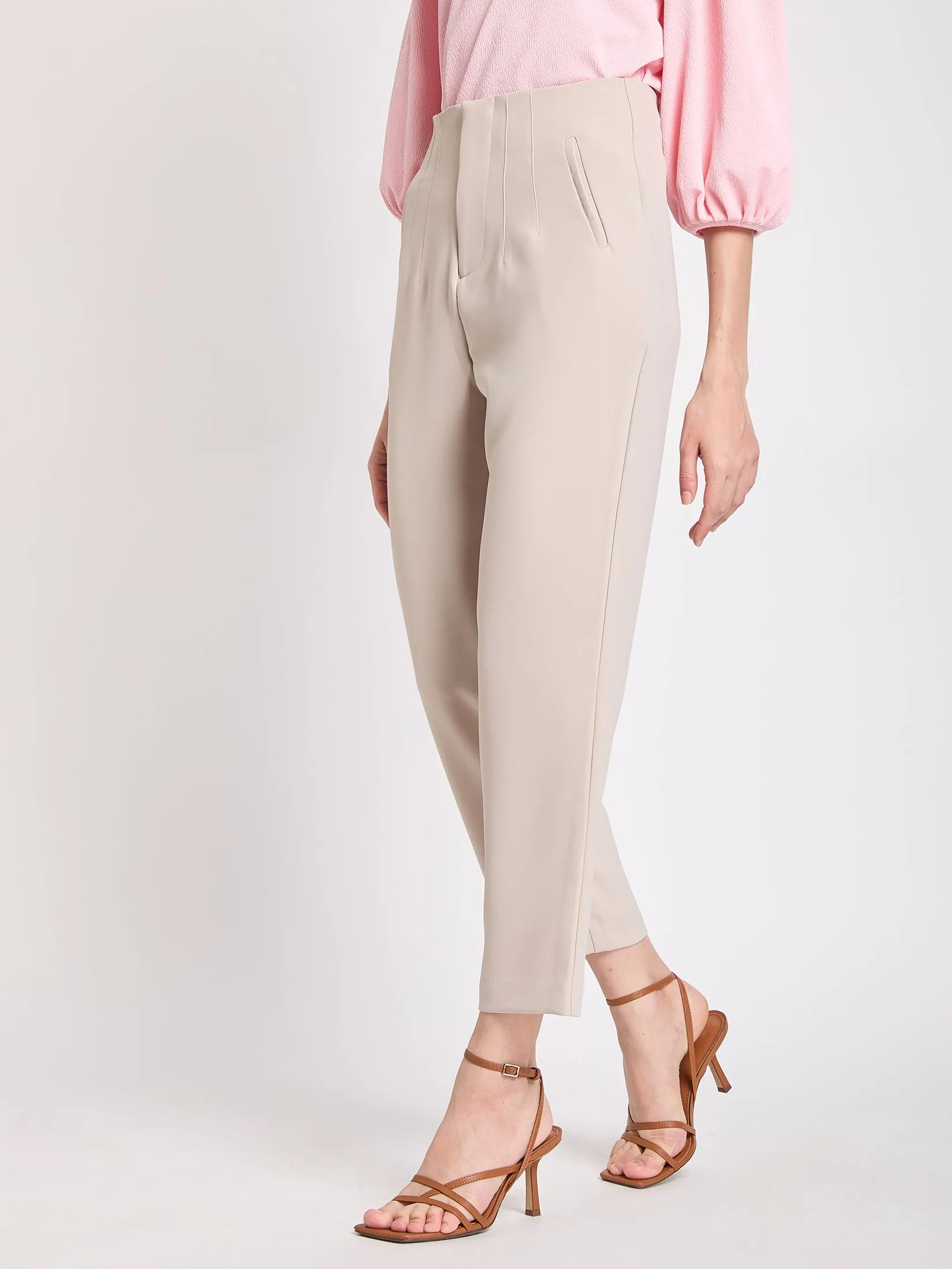 FOF Women Pants High Waist Slim Fit Beige