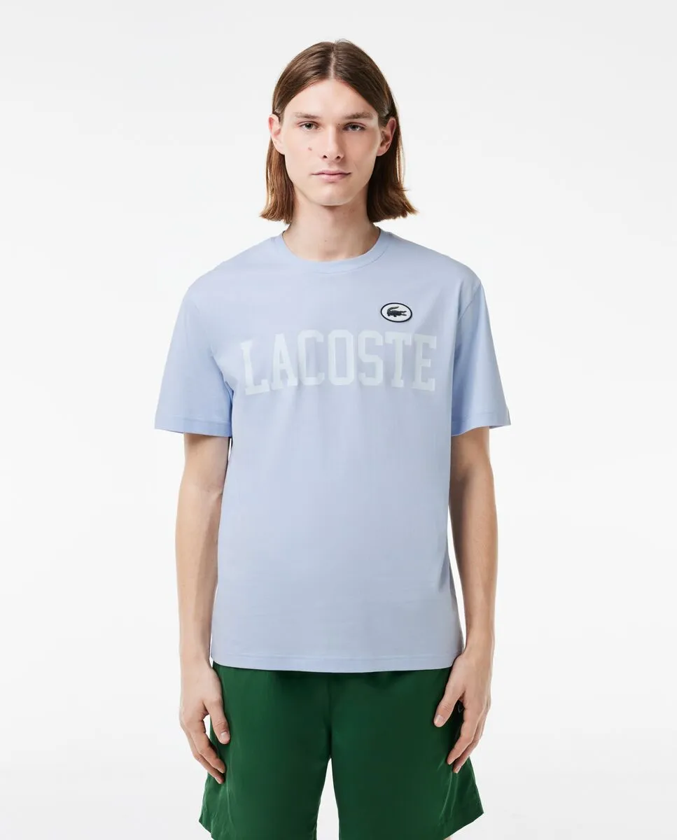 LACOSTE Cotton Contrast Print and Badge T-Shirt Light Blue