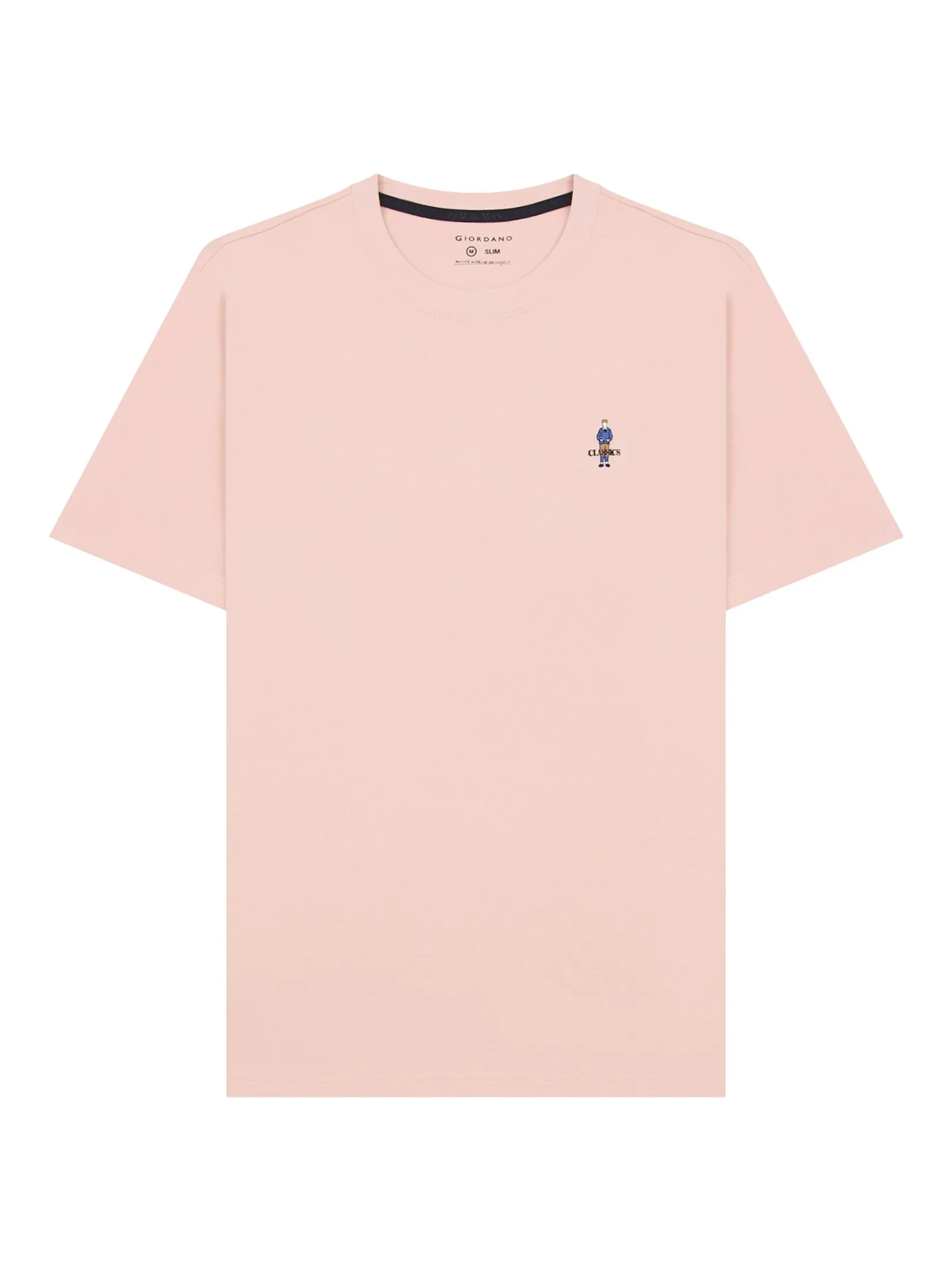 GIORDANO Men's Slim Jersey Embroidery Tee (Classic Man)  Evening Sand [Pink]