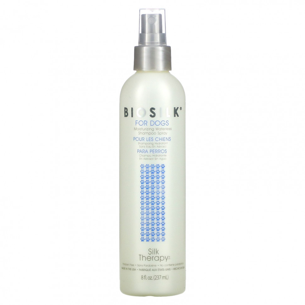 Biosilk, Silk Therapy, увлажняющий безводный шампунь-спрей для собак, 237 мл (8 жидк. Унций)