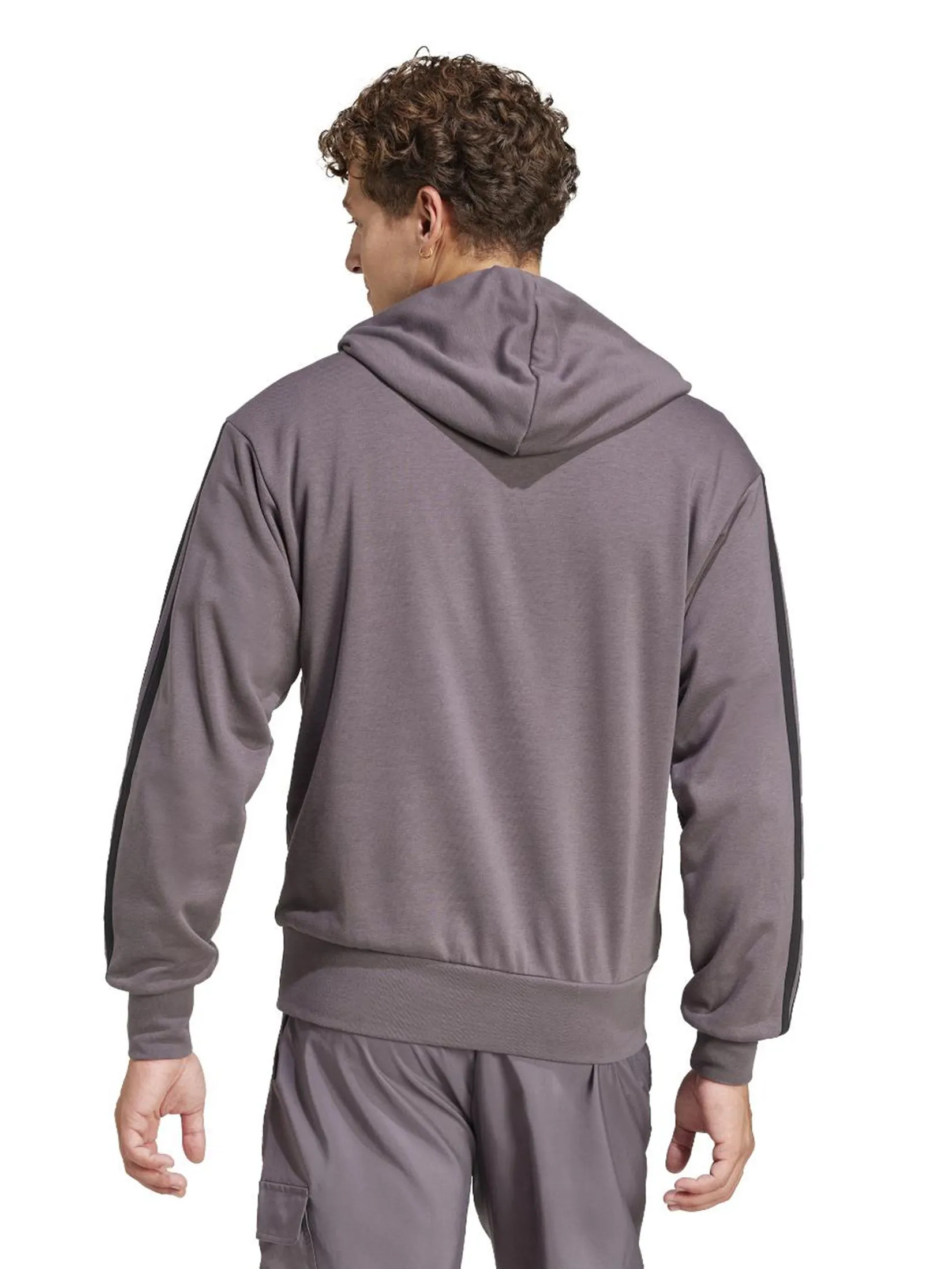 ADIDAS Men Hoodie Essentials 3-Stripes French Terry Grey Strata / Black
