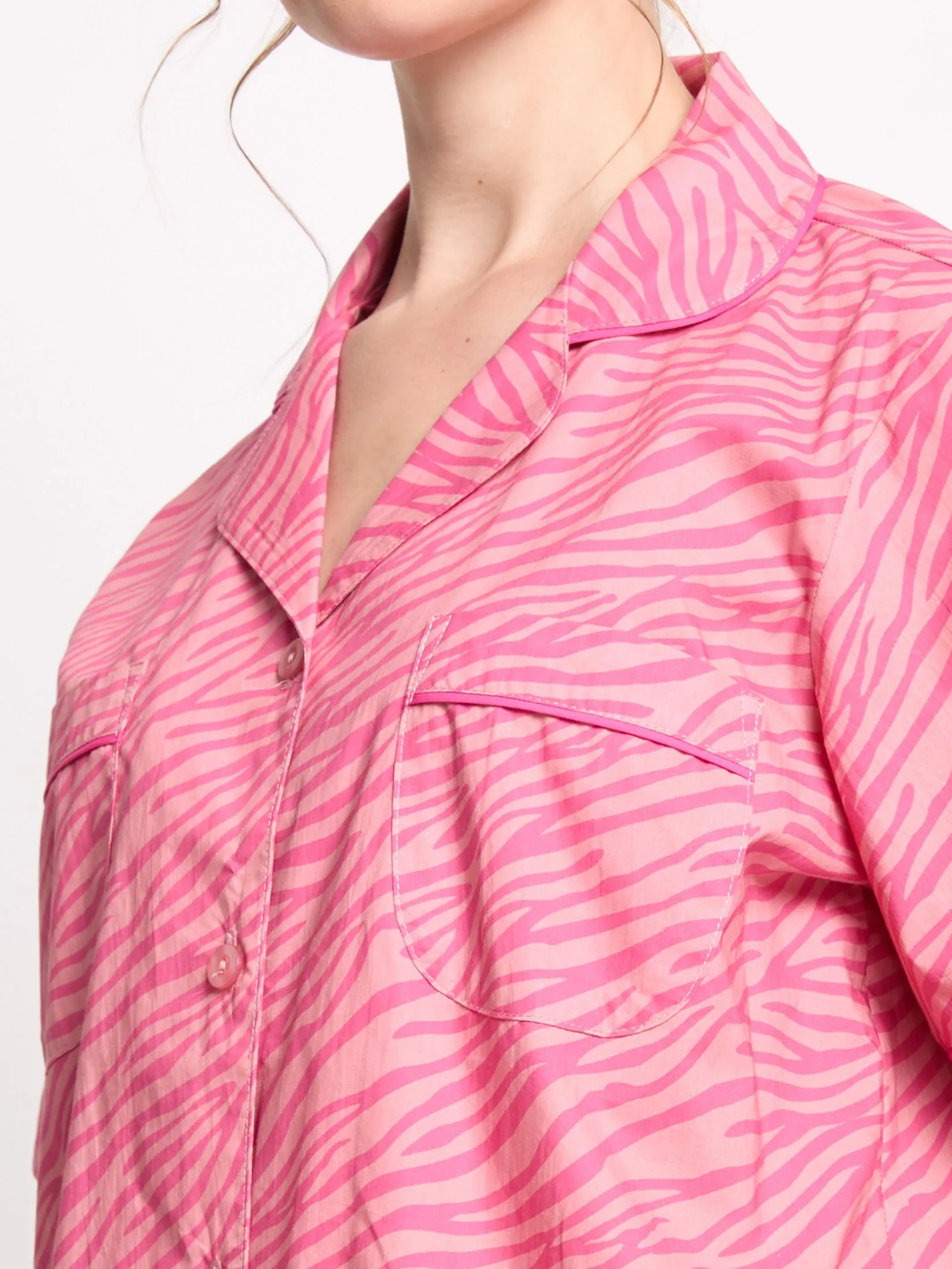 FOF Women Sleepwear Shirt Collar + Shorts Linning Pink