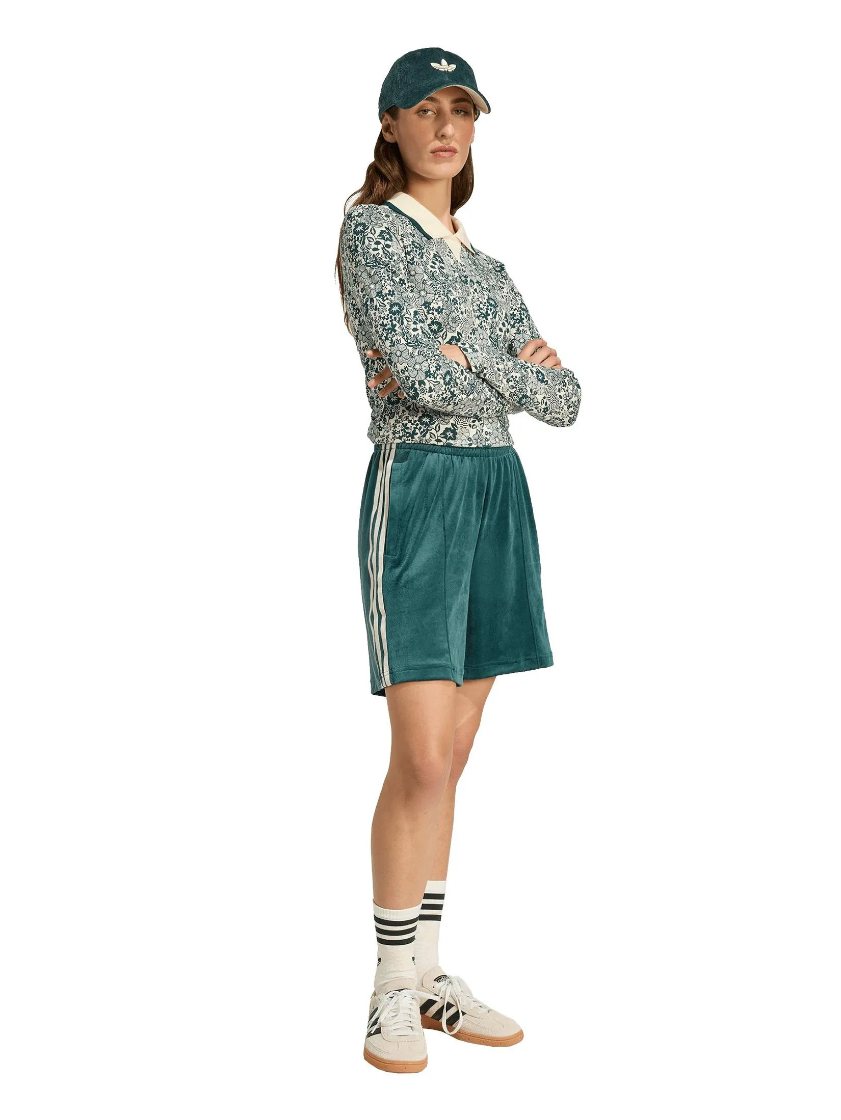 ADIDAS Women Shorts Adidas Originals X Liberty London Debossed Velvet JX0461 Green / Aurora Ivy