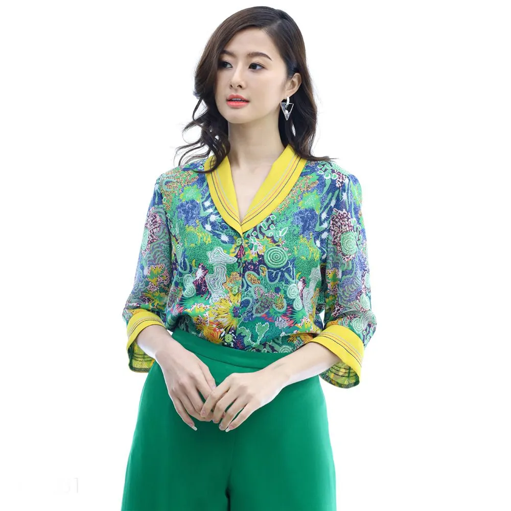 MIKIKO Women Shirt Chiffon Print Green