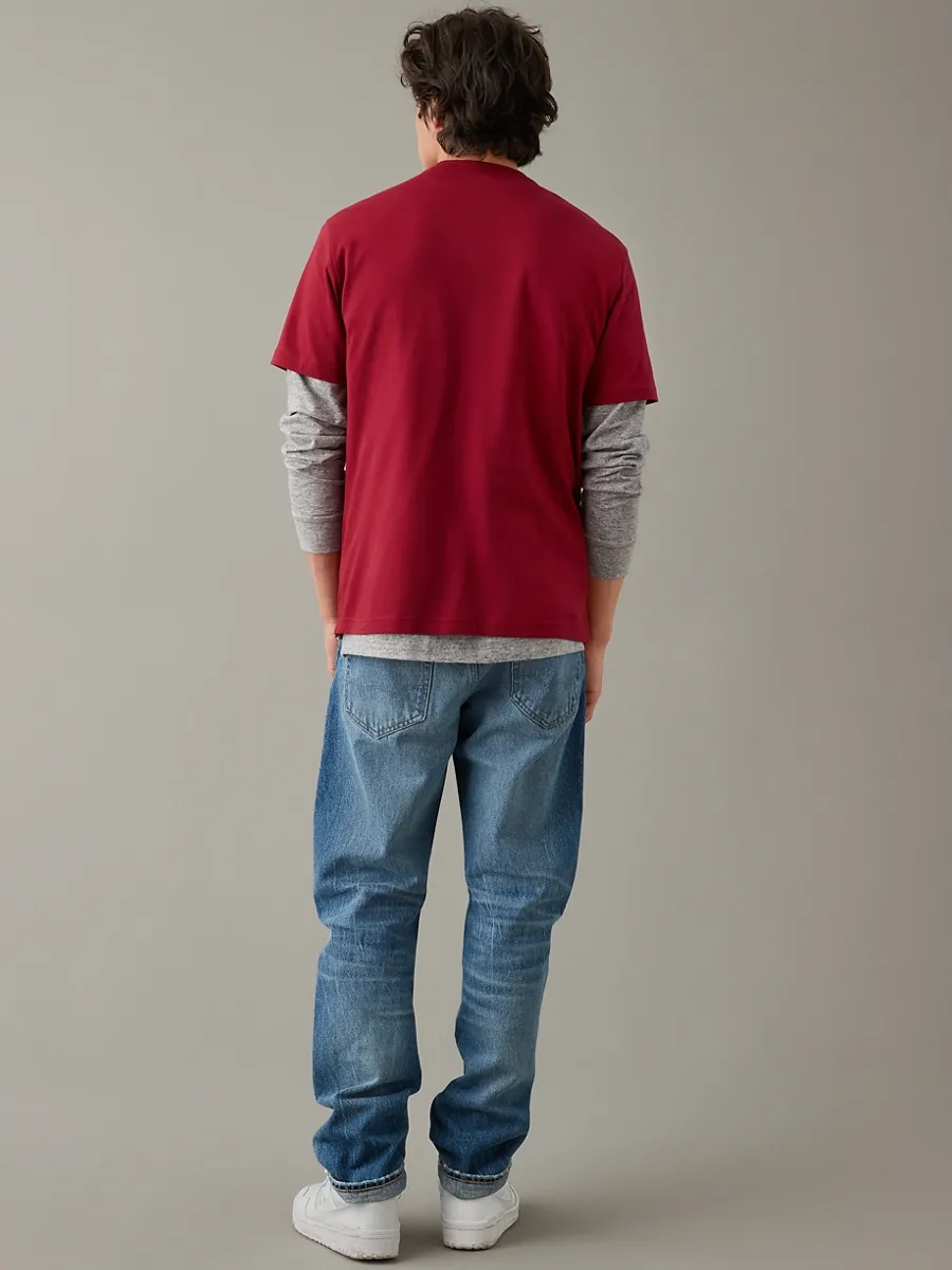 AMERICAN EAGLE MEN G SS CORE BRAND SET IN TEE- PC DYE + SERIOUSLY SOFT WASH 600 RED
