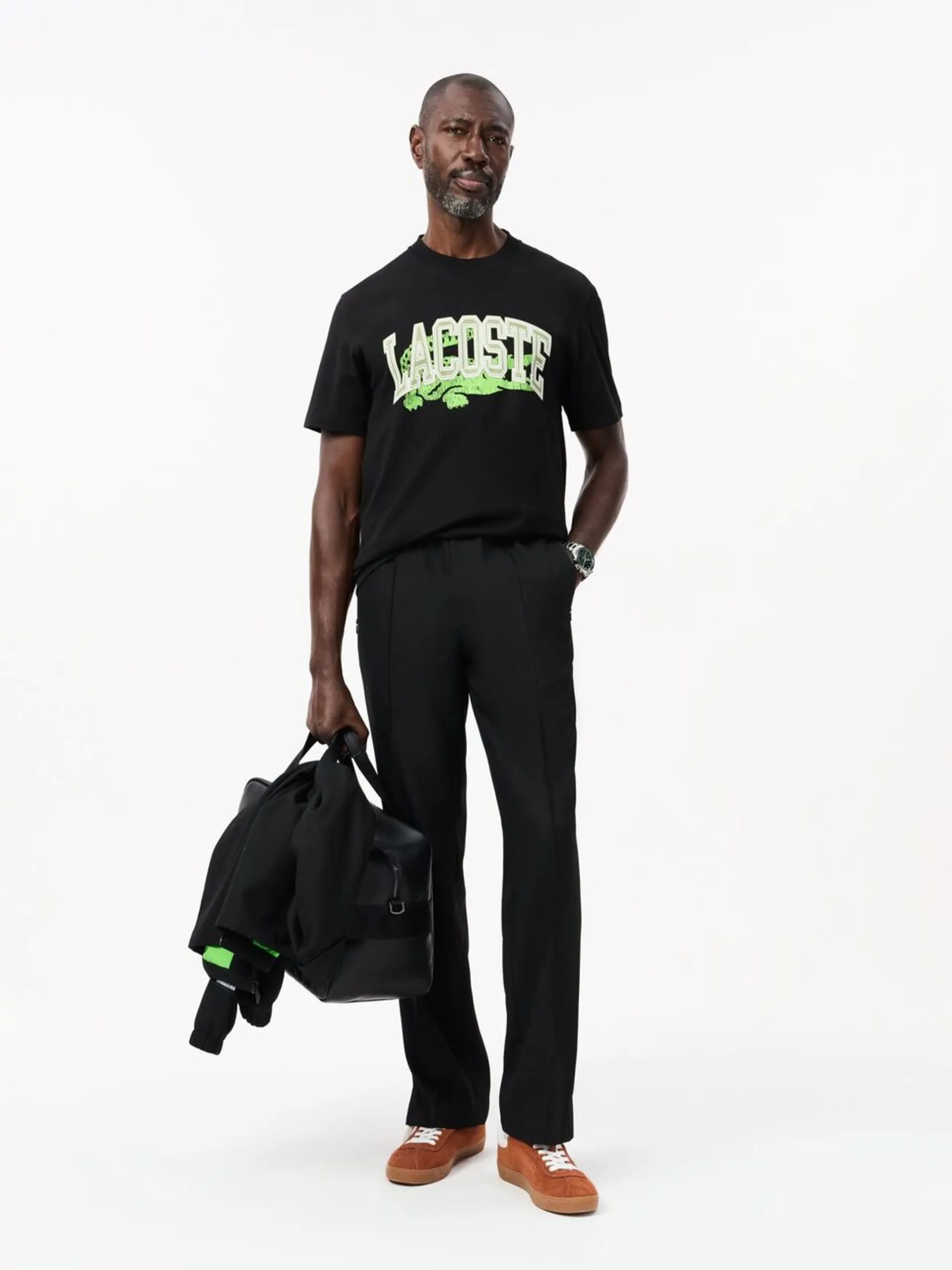 LACOSTE Cotton Jersey Signature T-shirt Black