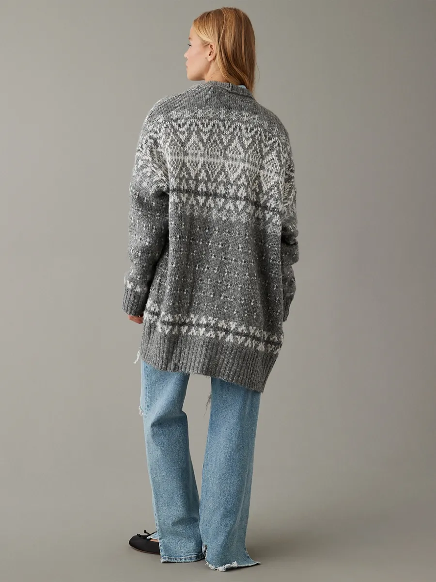 AMERICAN EAGLE WOMEN 1112 FAIR ISLE NON CLOSURE CARDI 050 GREY
