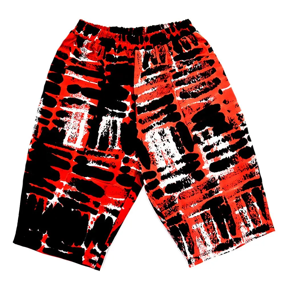 LAGOM Red Short Pants : Red Geometric Line Pattern Pants