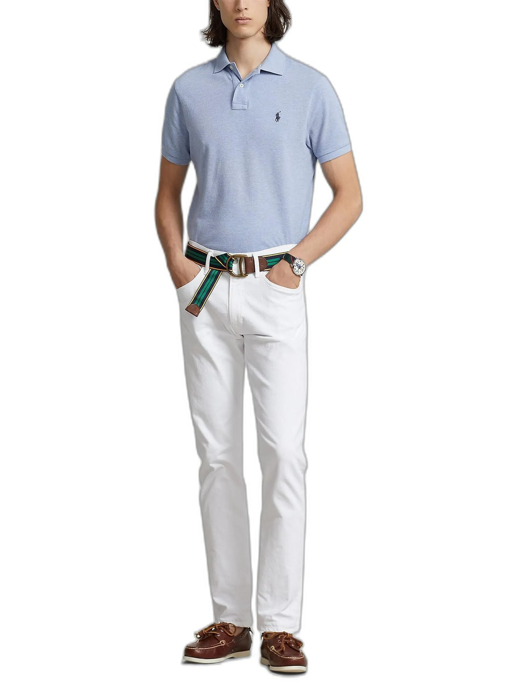 POLO RALPH LAUREN Custom Slim Fit Mesh Polo Shirt  MNPOKNI1N820402 Blue