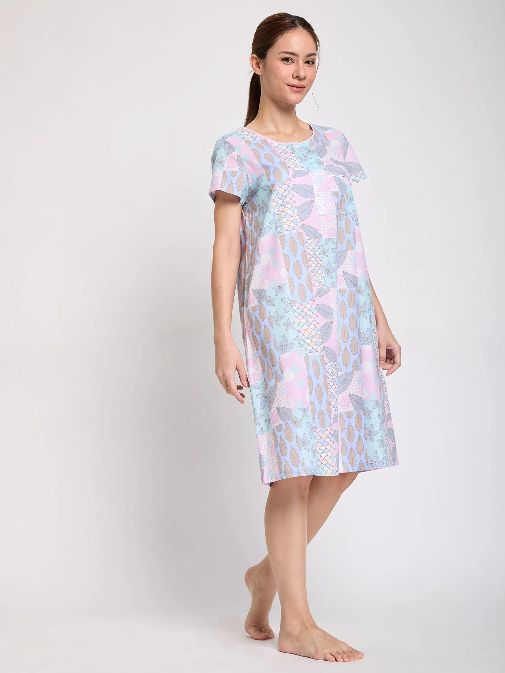 CLAUDIA'S ROMANCE Women Nightdress Short Sleeves Pink