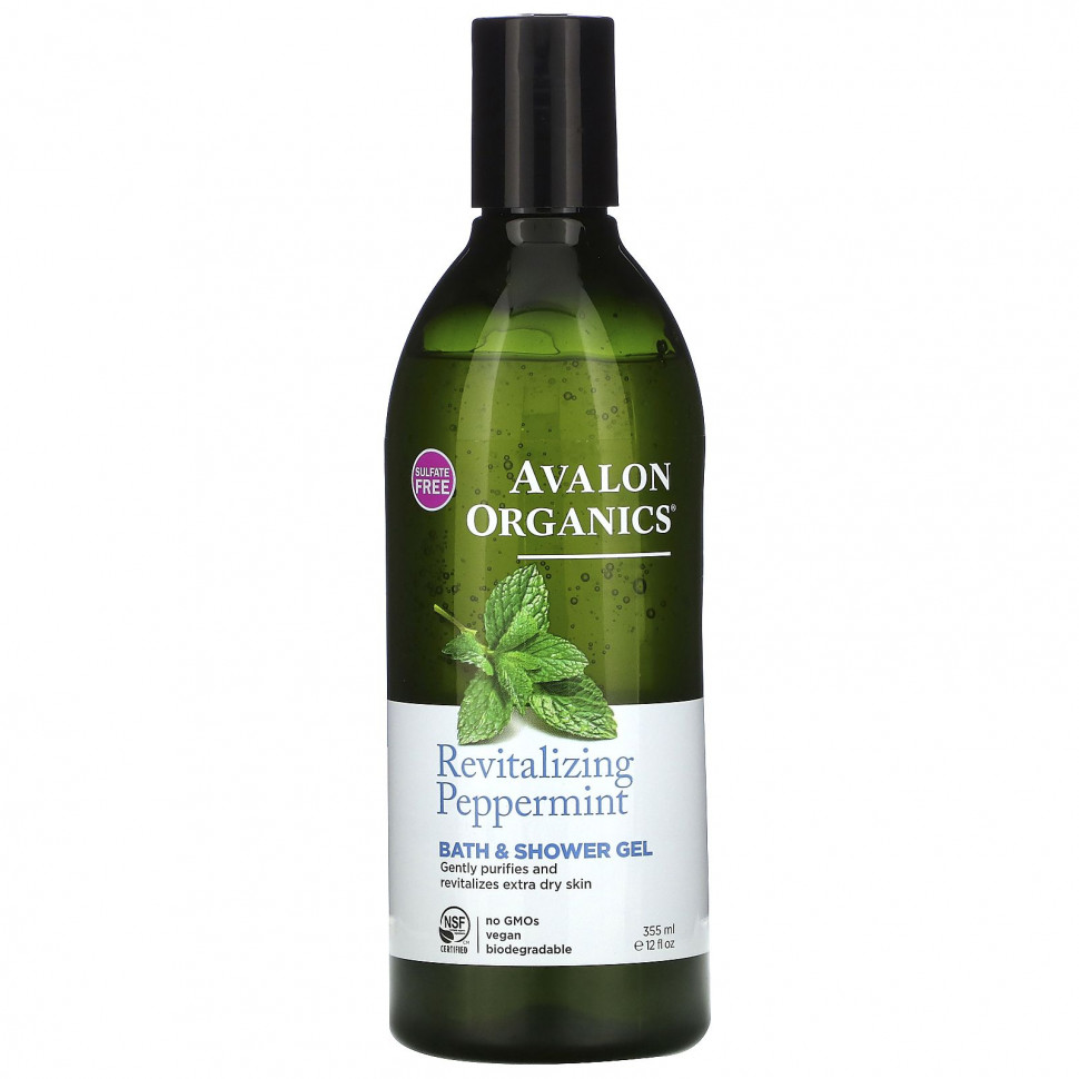 Avalon Organics, гель для ванны и душа, восстанавливающая перечная мята, 355 мл (12 жидк. унций) - AVA-35188-Лаванда | 909 мл