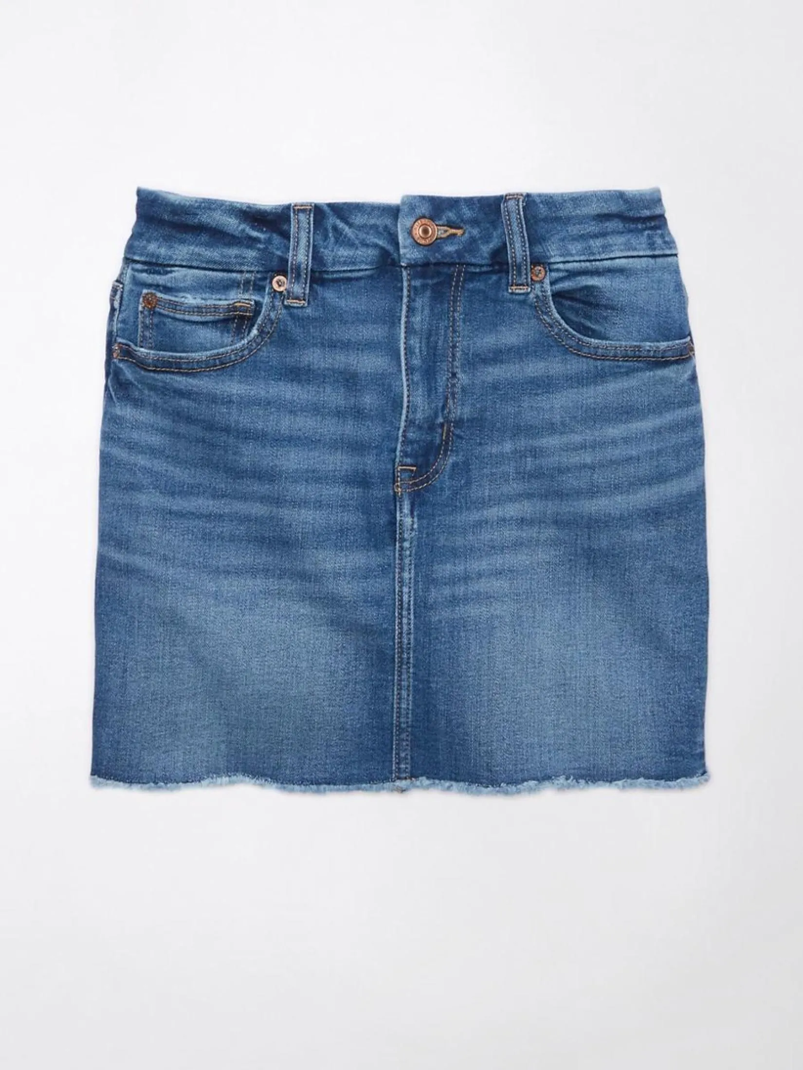 AMERICAN EAGLE WOMEN CURVY HIGH RISE MINI SKIRT 947 MEDIUM INDIGO