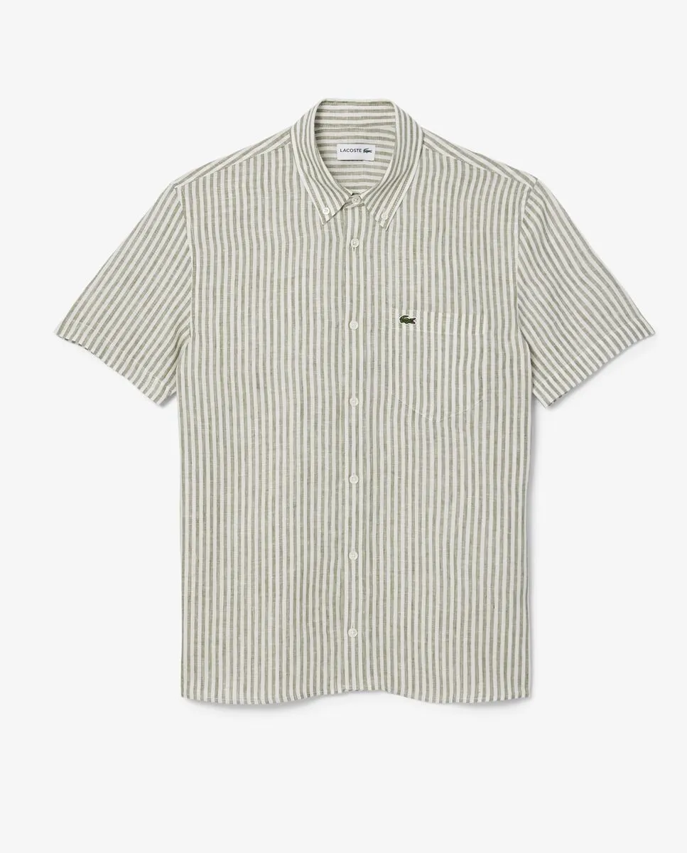 LACOSTE Regular Fit Short Sleeved Linen Shirt Green