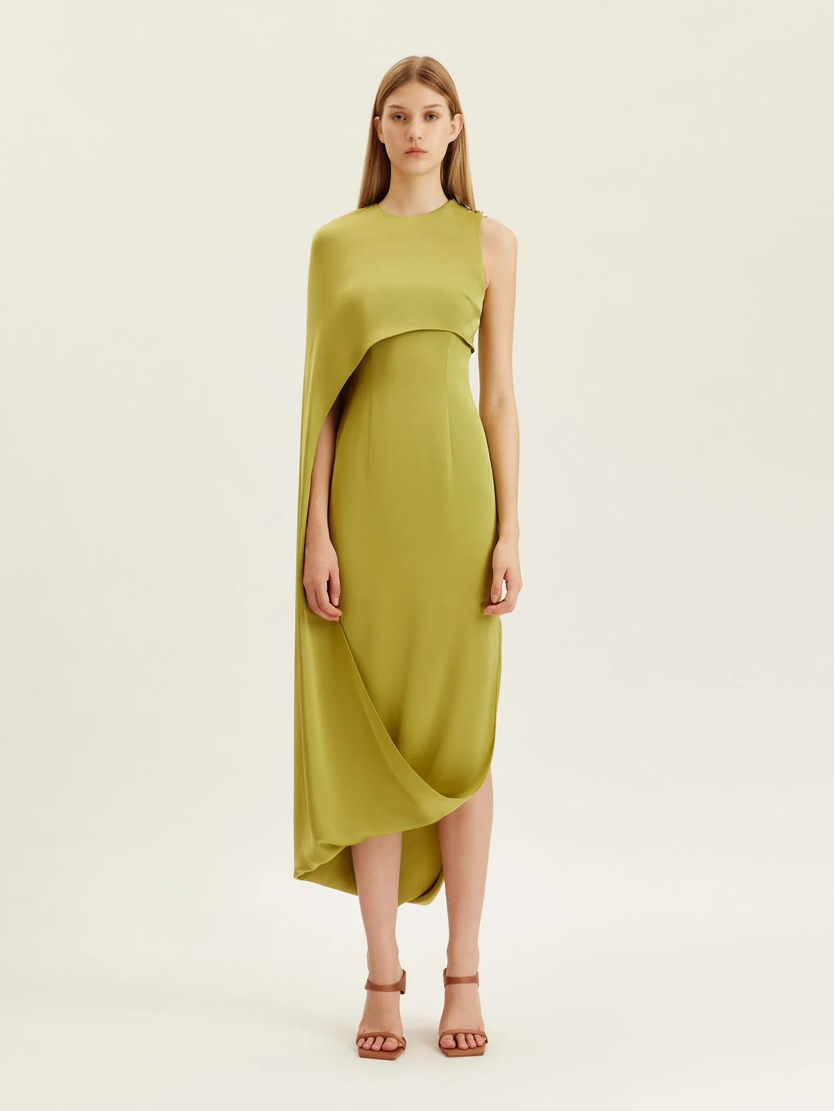 ASAVA ( AW24 ) Portia One-shoulder Cape Women Dress Green