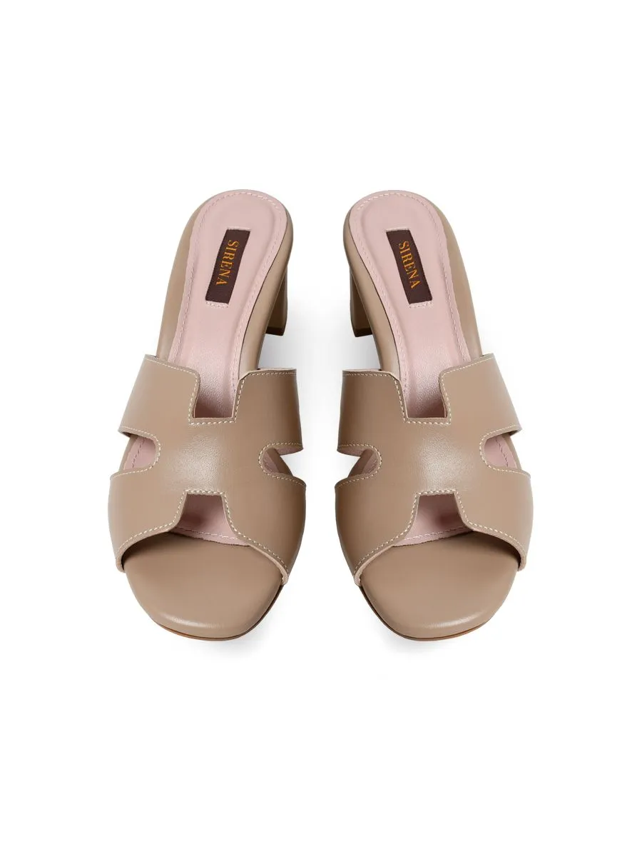 SIRENA Beige Leather Sandals Open Toe Blocked Heel 2 inch Muse