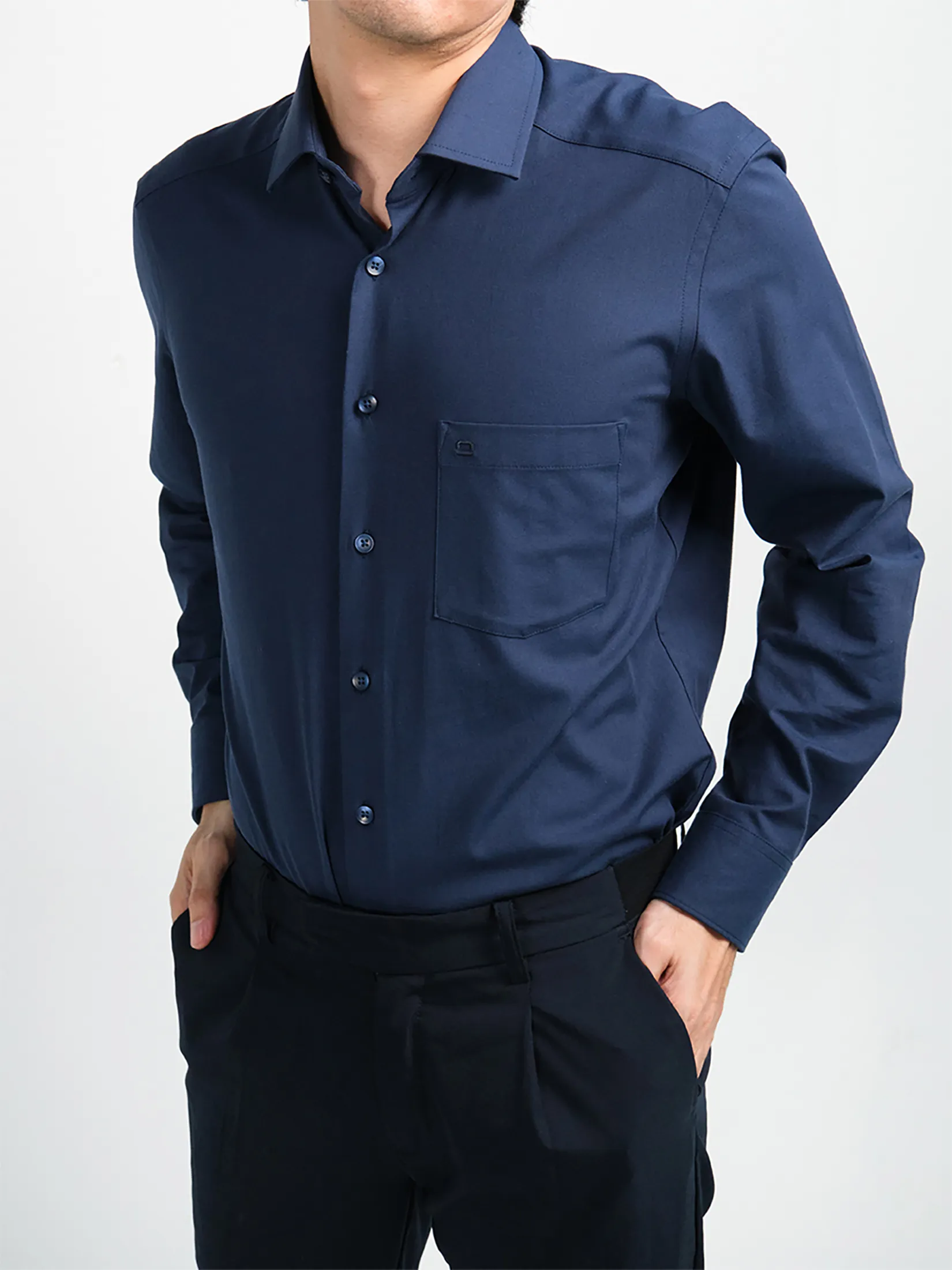 OLYMP MEN SHIRT LONG SLEEVES BUSINESS SHIRT MODERN FIT EASY IRON NAVY BLUE