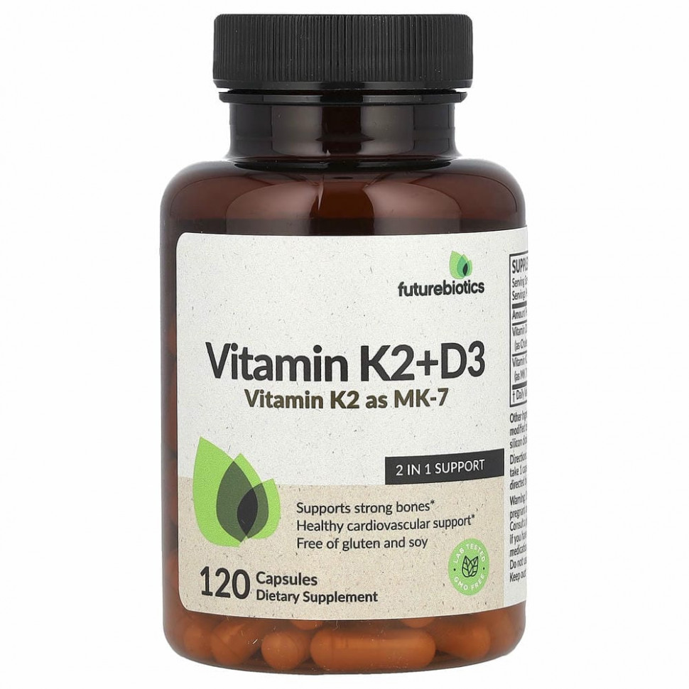 FutureBiotics, витамины K2 + D3 с витамином K2 в виде MK-7, 120 капсул