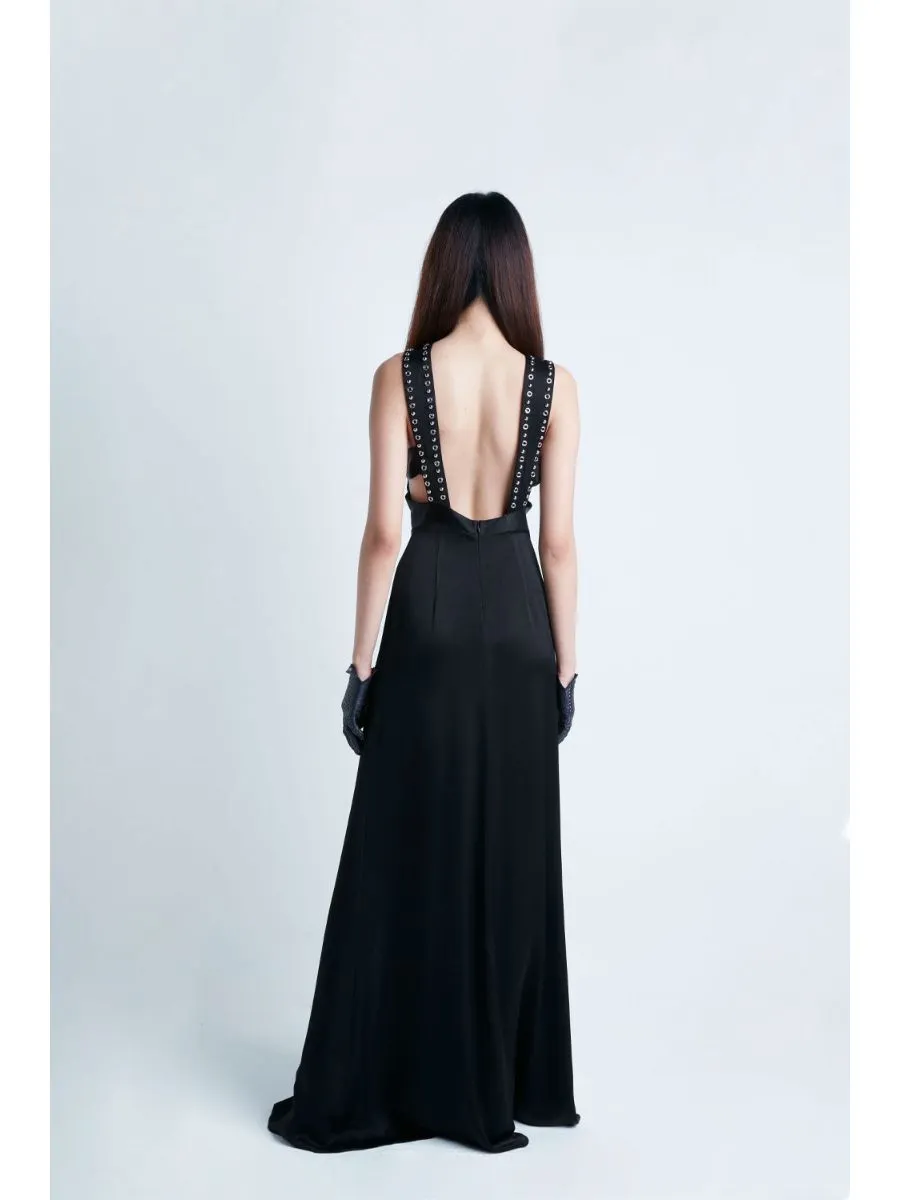 SENADA WOMEN STUDDED BLACK MAXI DRESS