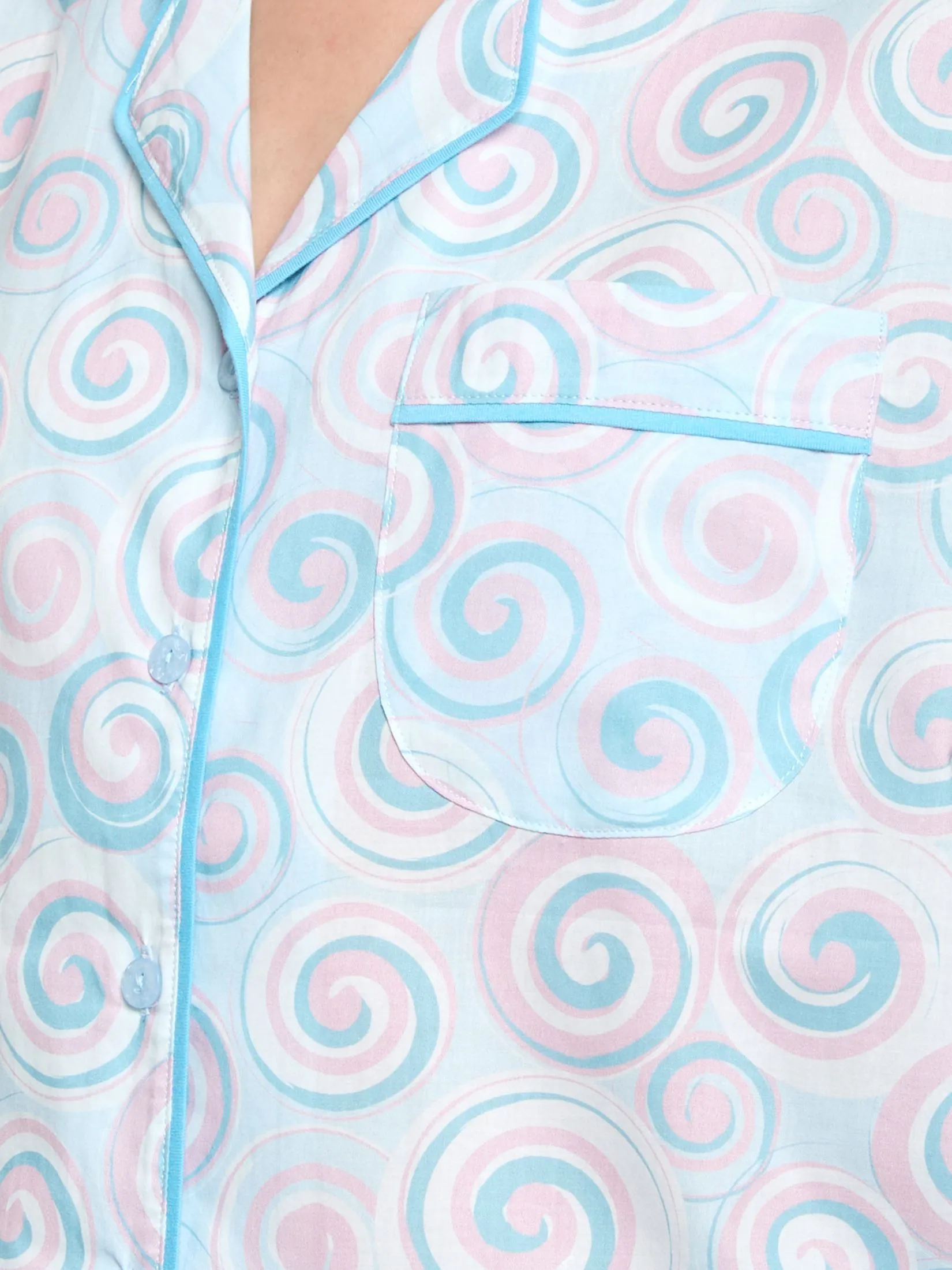 CLAUDIA'S ROMANCE Women Pyjamas Set Hawaiian Shirt Short Sleeves + Cropped Pants Light Blue