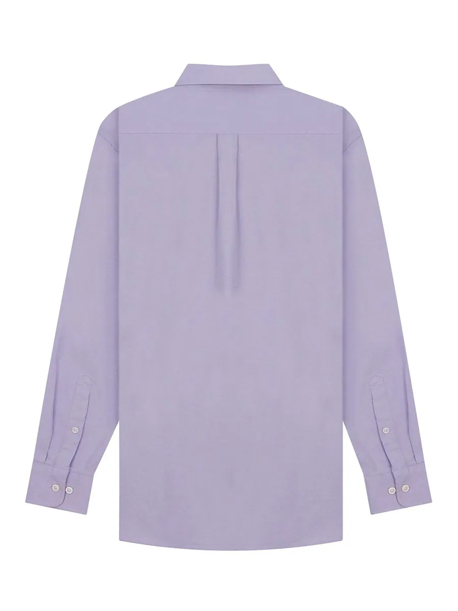 GIORDANO Men's Long Sleeve Embroidery Oxford Shirt  Light Voilet Purple