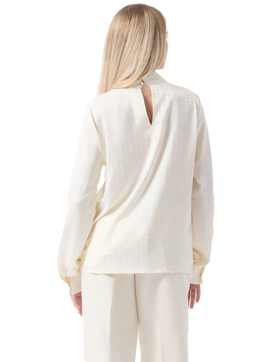 ESPADA Jacquard Blouse with Drapping Collar Details Women Ivory