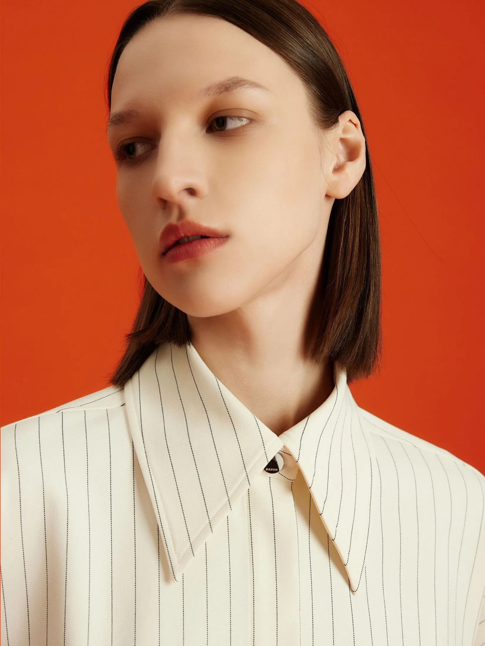 ASAVA (AW24) Pinstriped Women Cropped Shirt Ivory